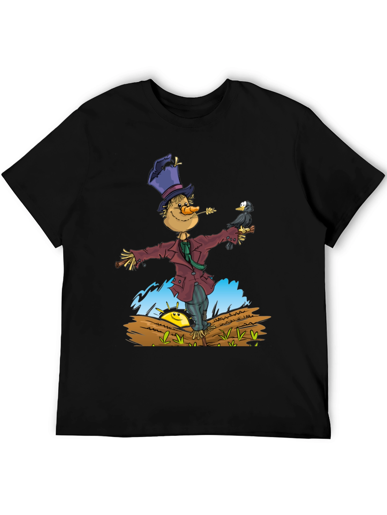 Scarecrow & Crow Graphic Tee - Black Cotton T-Shirt