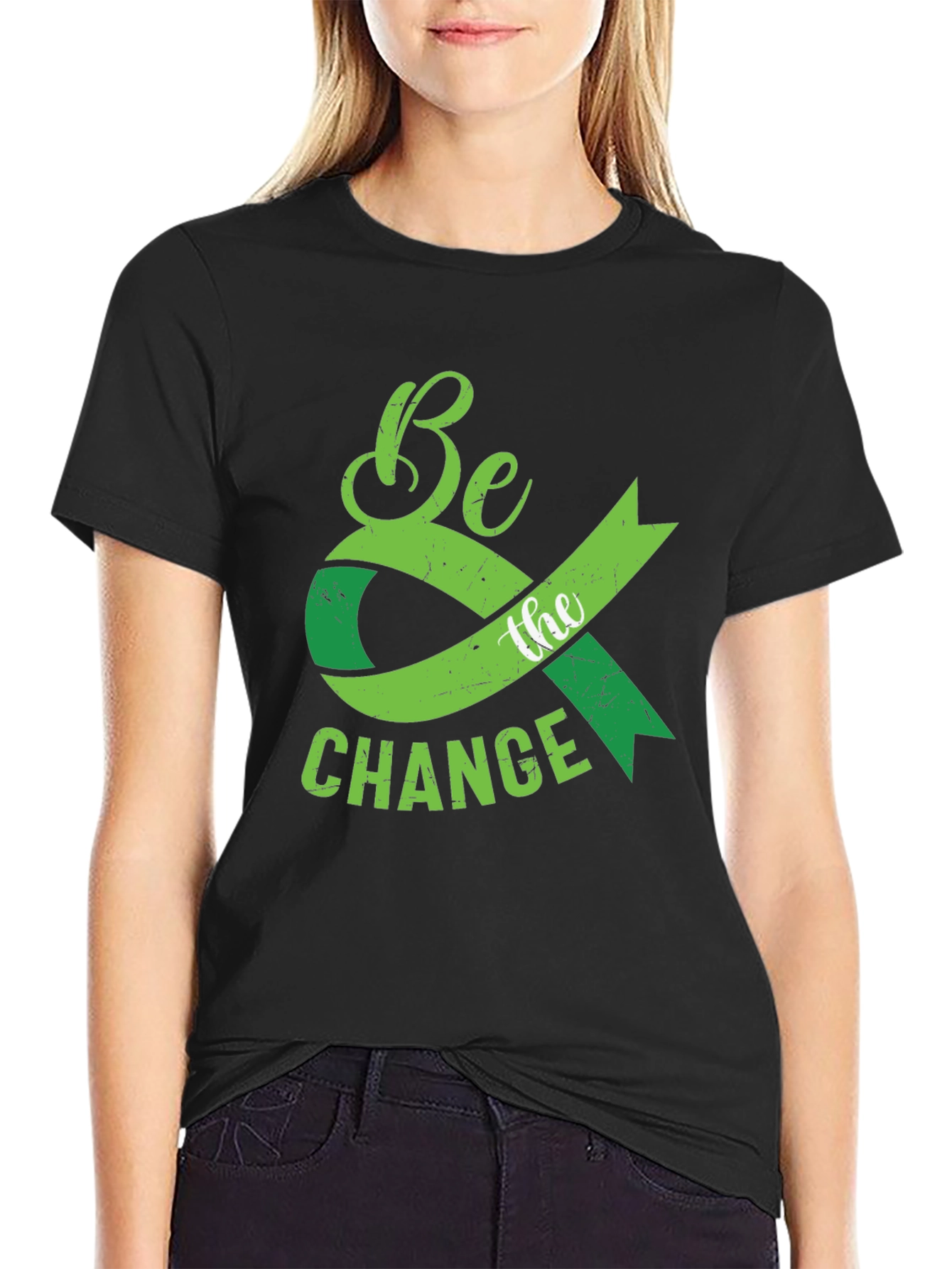 Be the Change Graphic T-Shirt - Green Ribbon Tee