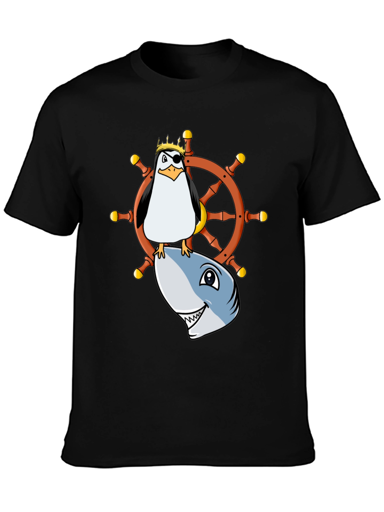 Pirate Penguin Shark Helm Funny T-Shirt