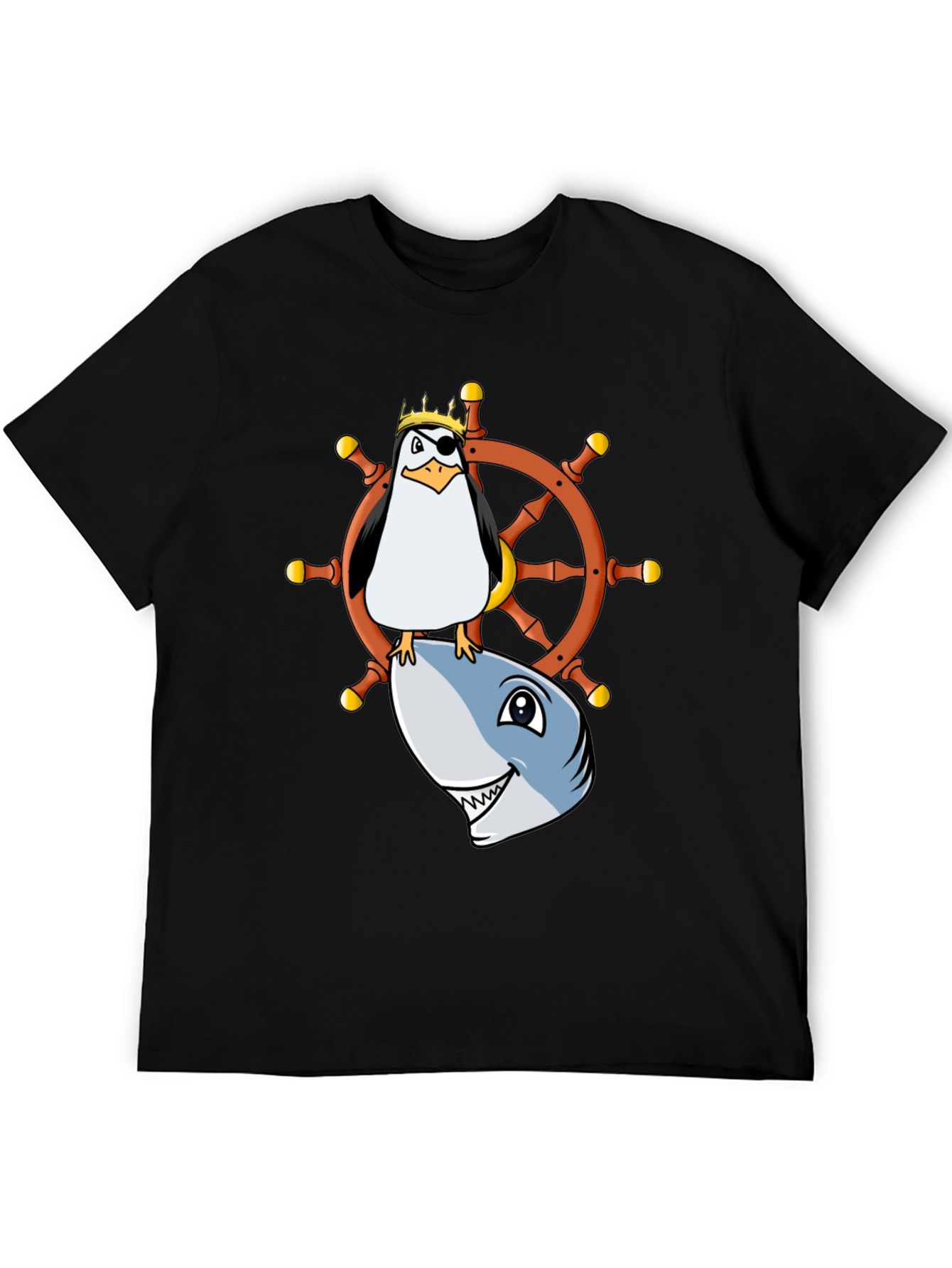 Pirate Penguin Shark Helm Funny T-Shirt