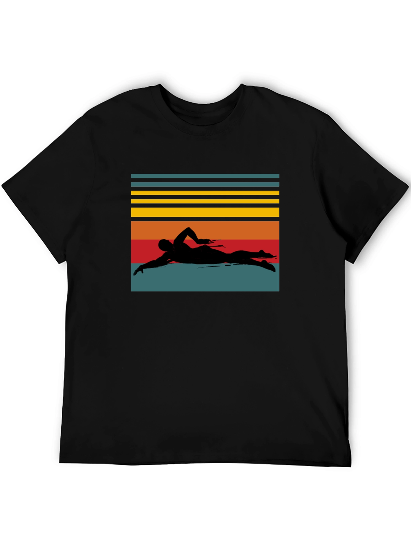 Retro Swimmer Silhouette Black T-Shirt