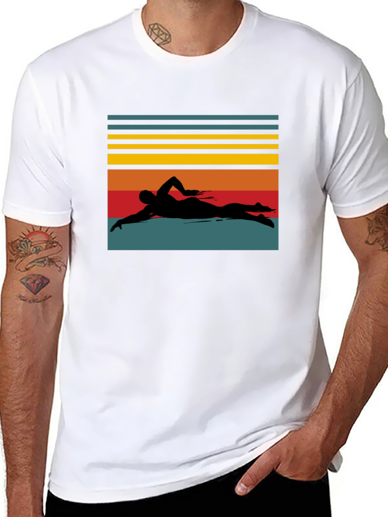 Retro Swimmer Silhouette Black T-Shirt