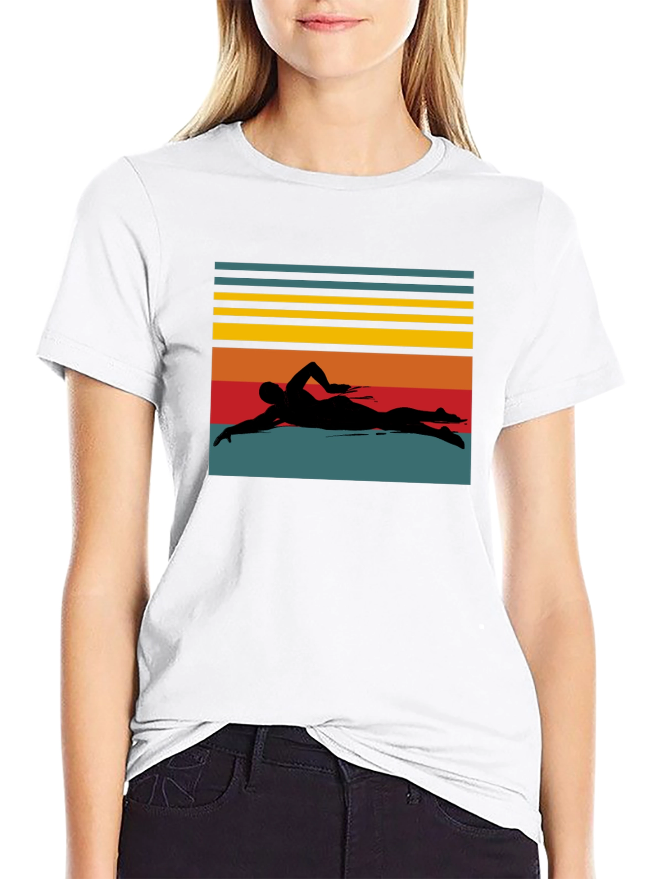 Retro Swimmer Silhouette Black T-Shirt