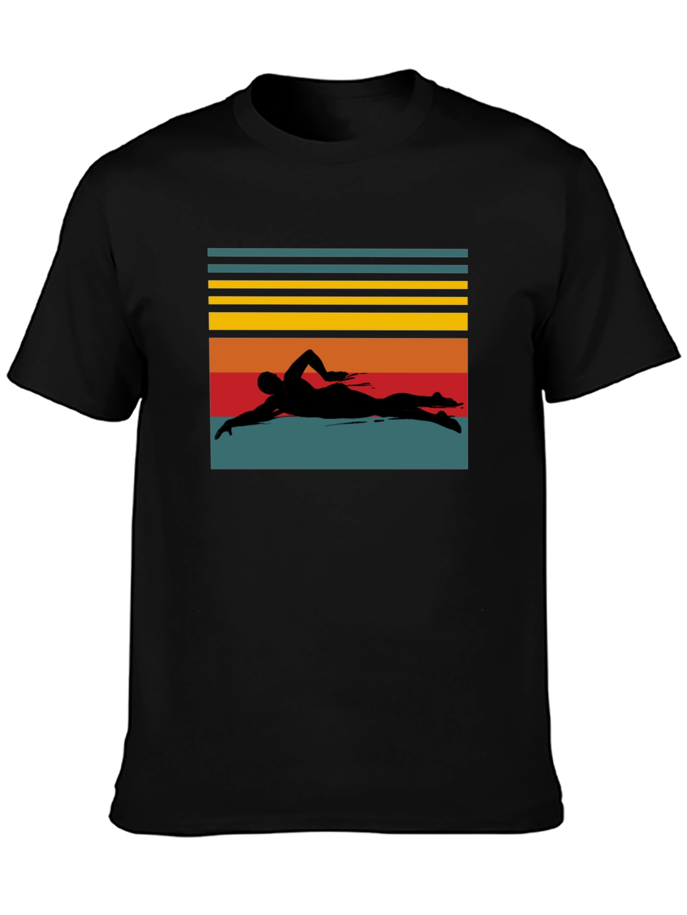 Retro Swimmer Silhouette Black T-Shirt