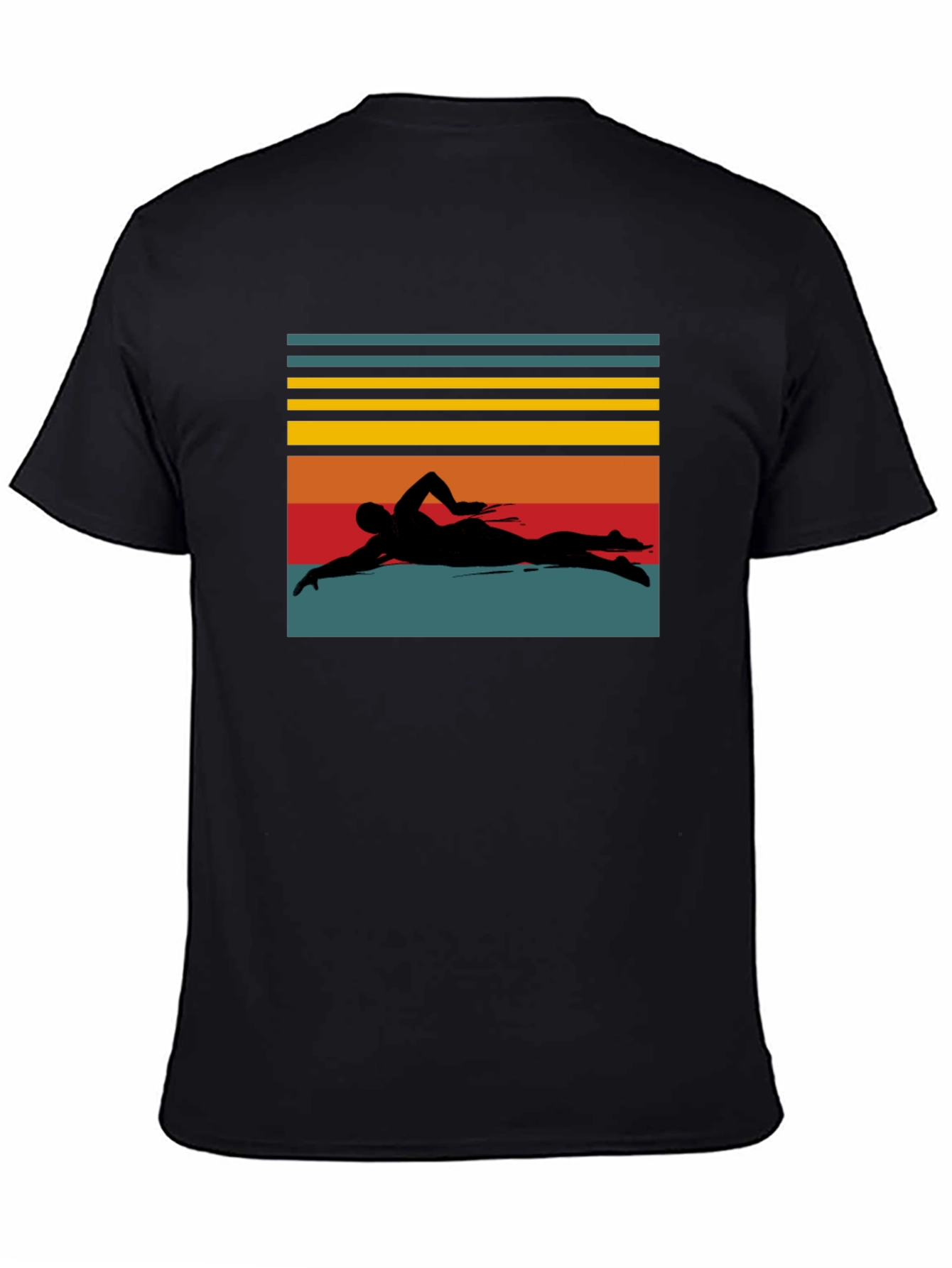 Retro Swimmer Silhouette Black T-Shirt