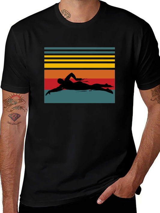 Retro Swimmer Silhouette Black T-Shirt