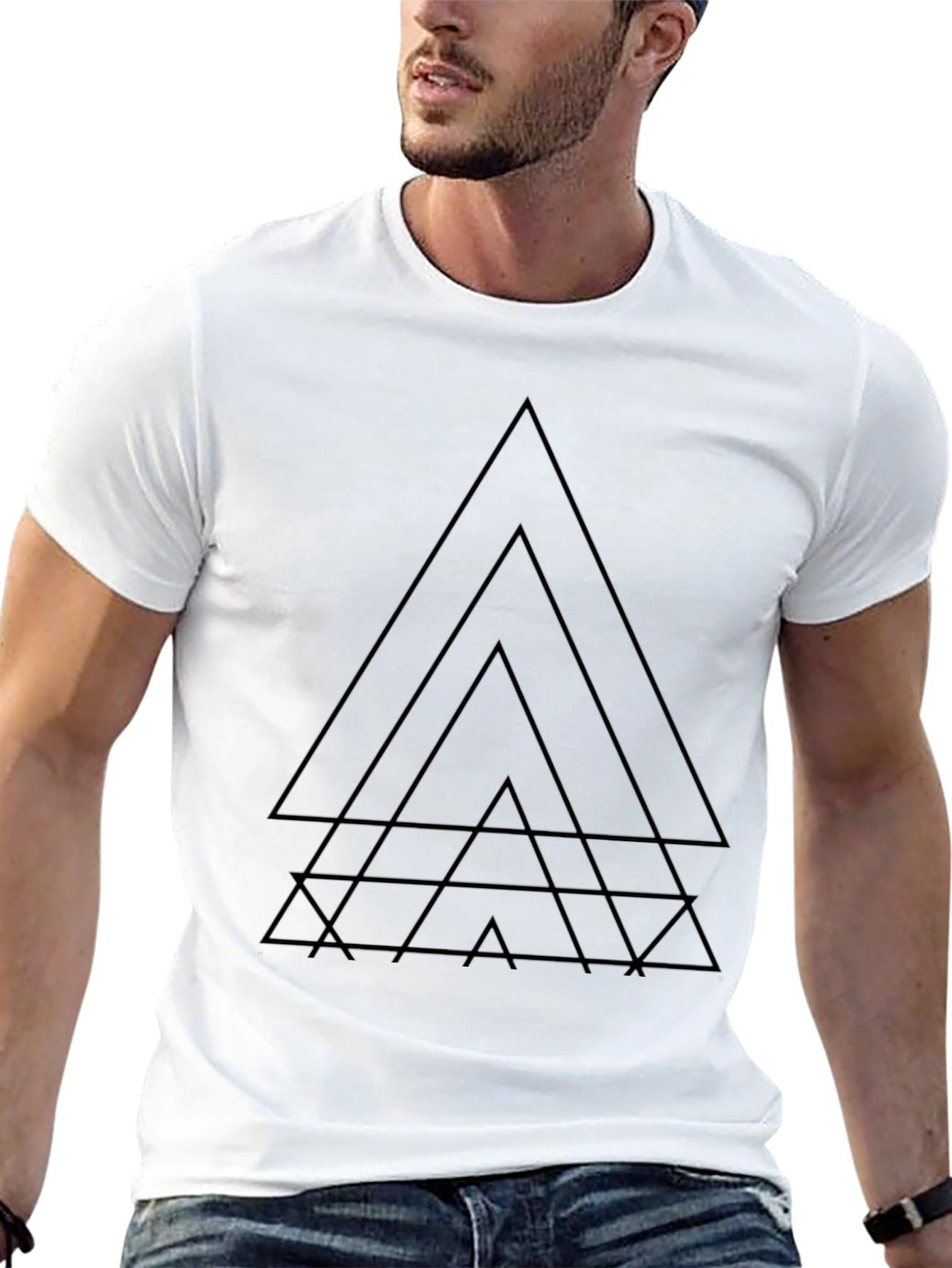Geometric Triangle Graphic Black T-Shirt