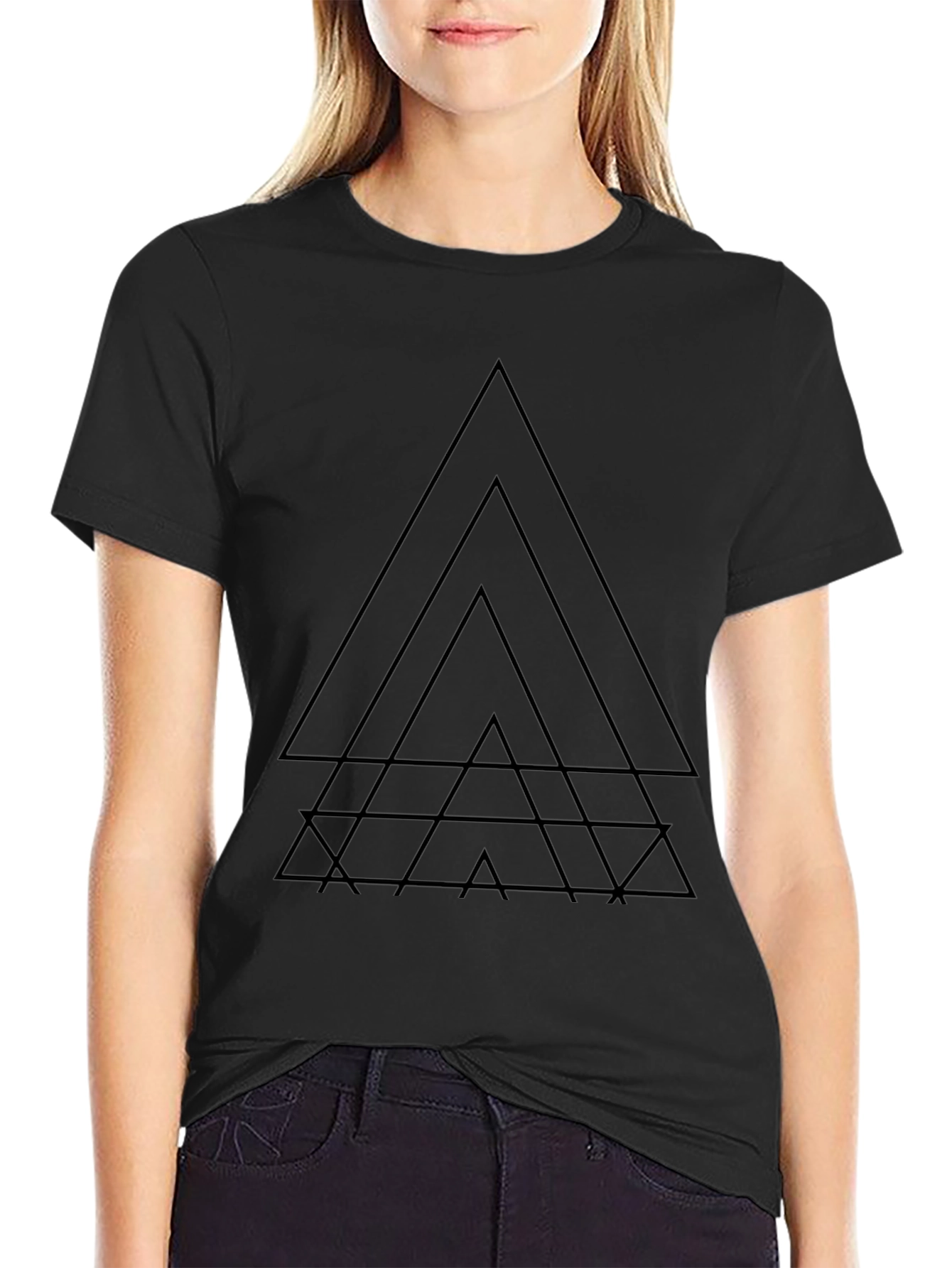 Geometric Triangle Graphic Black T-Shirt
