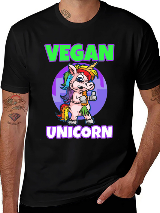 Vegan Unicorn Graphic T-Shirt - Mens Black Tee