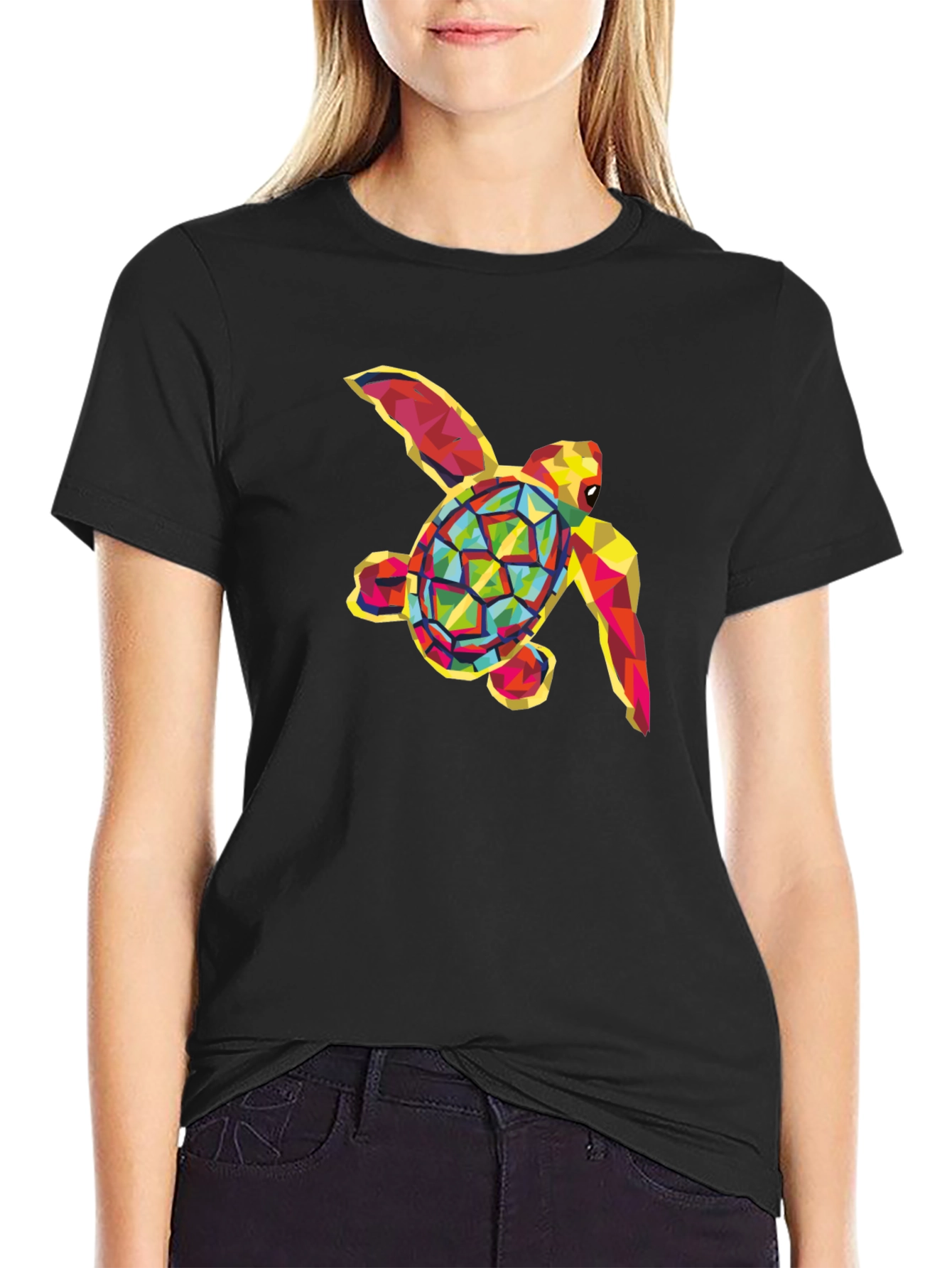 Geometric Sea Turtle Graphic Tee - Black