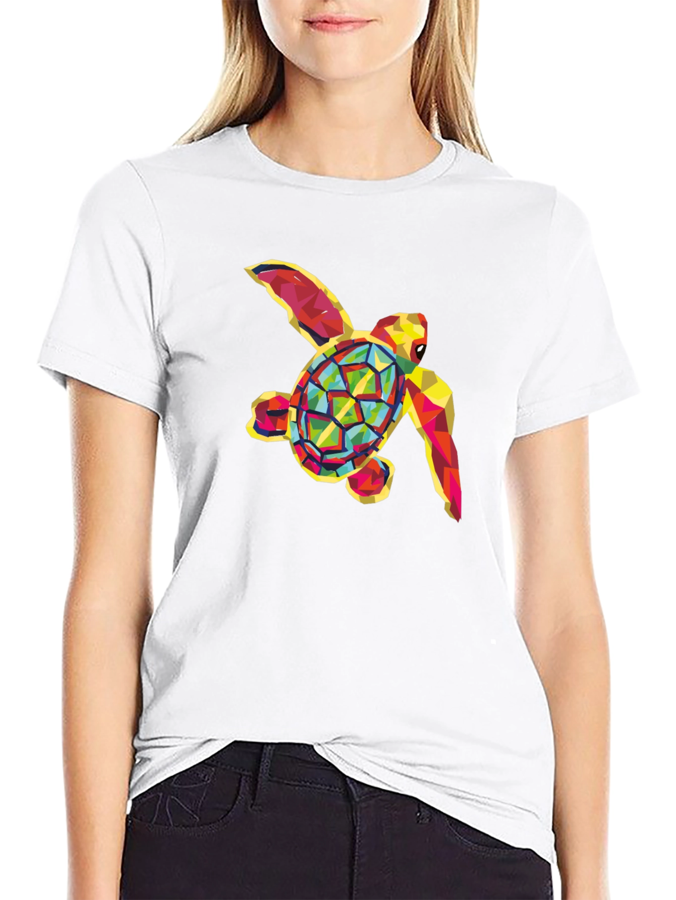 Geometric Sea Turtle Graphic Tee - Black