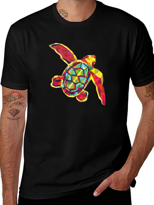 Geometric Sea Turtle Graphic Tee - Black