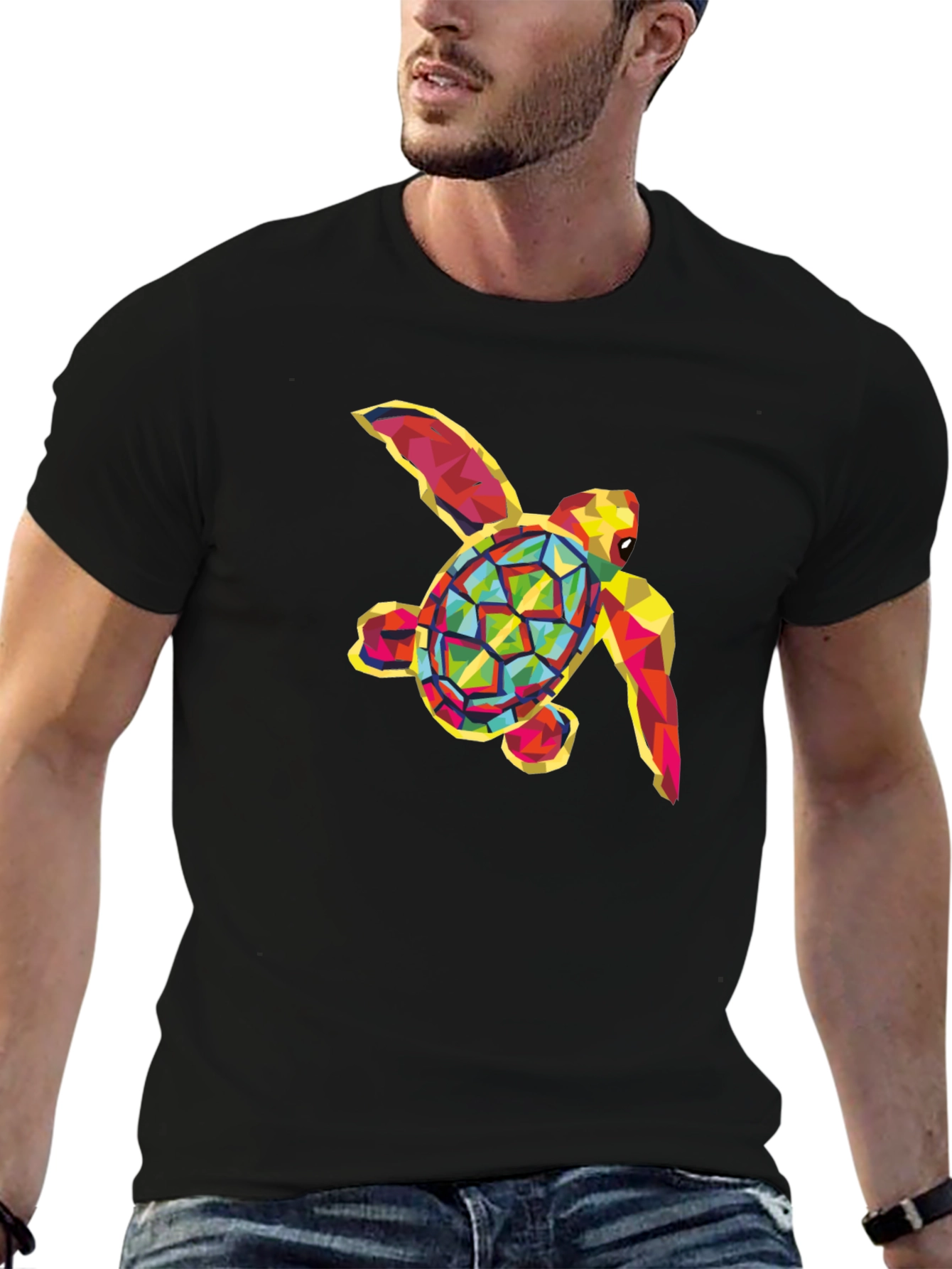 Geometric Sea Turtle Graphic Tee - Black
