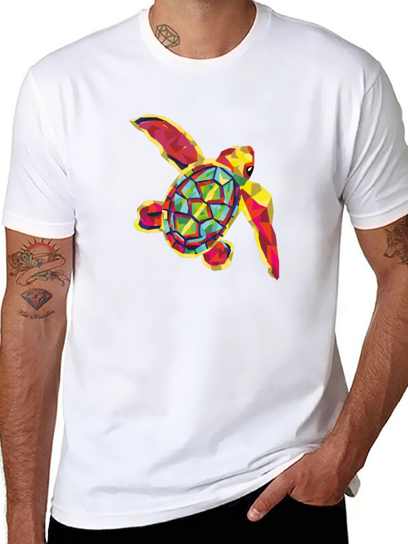 Geometric Sea Turtle Graphic Tee - Black