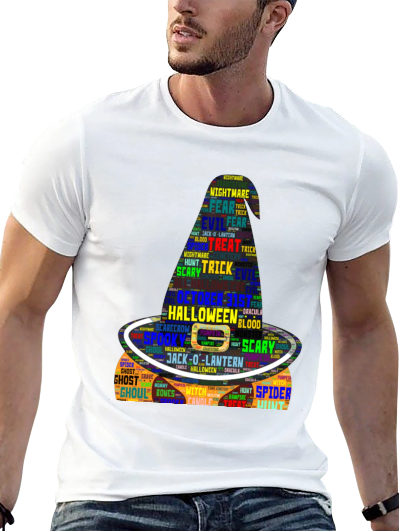 Halloween Word Art Witch Hat Graphic T-Shirt