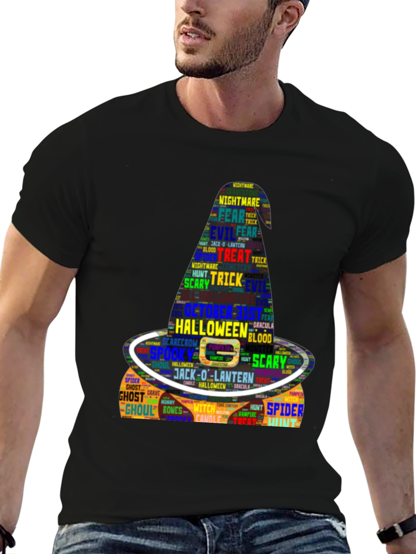 Halloween Word Art Witch Hat Graphic T-Shirt