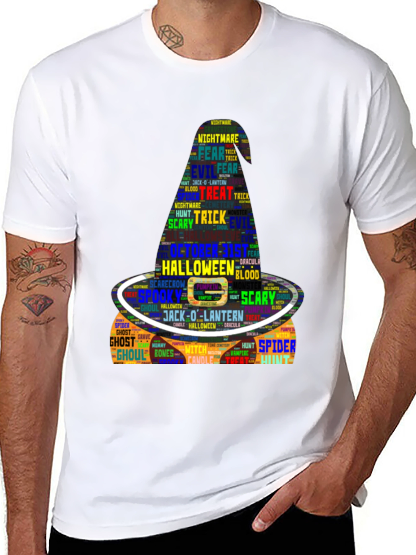 Halloween Word Art Witch Hat Graphic T-Shirt