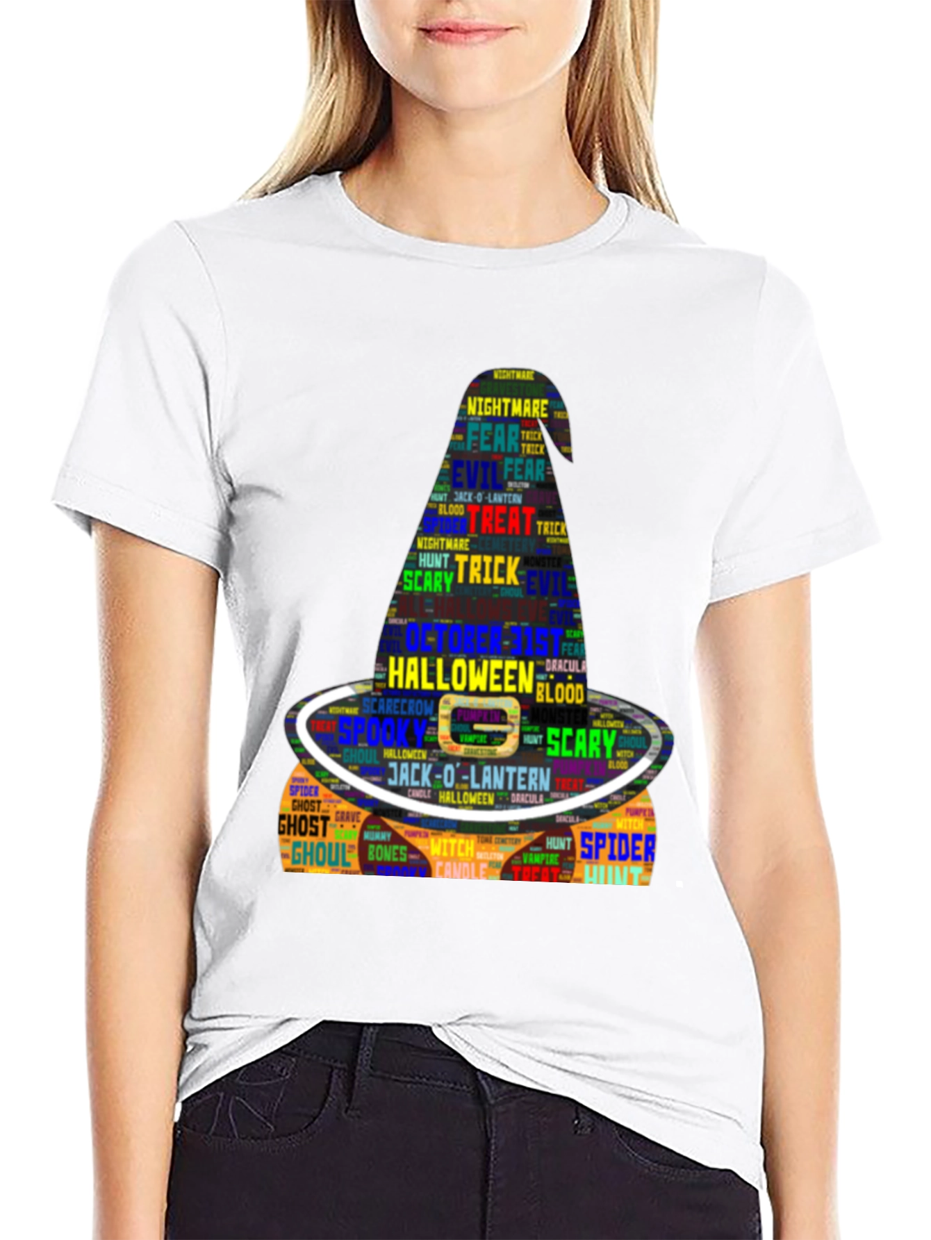 Halloween Word Art Witch Hat Graphic T-Shirt