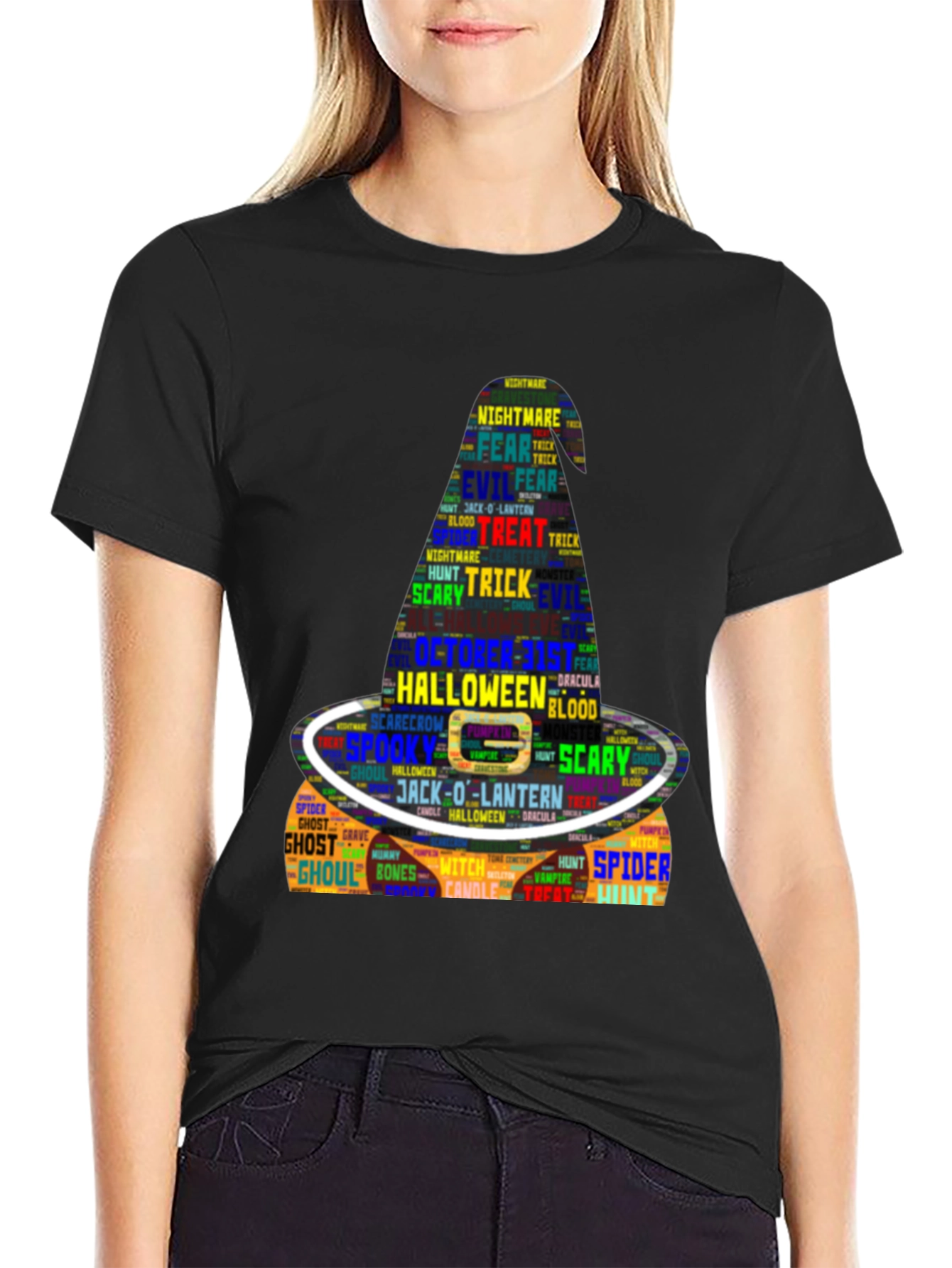 Halloween Word Art Witch Hat Graphic T-Shirt