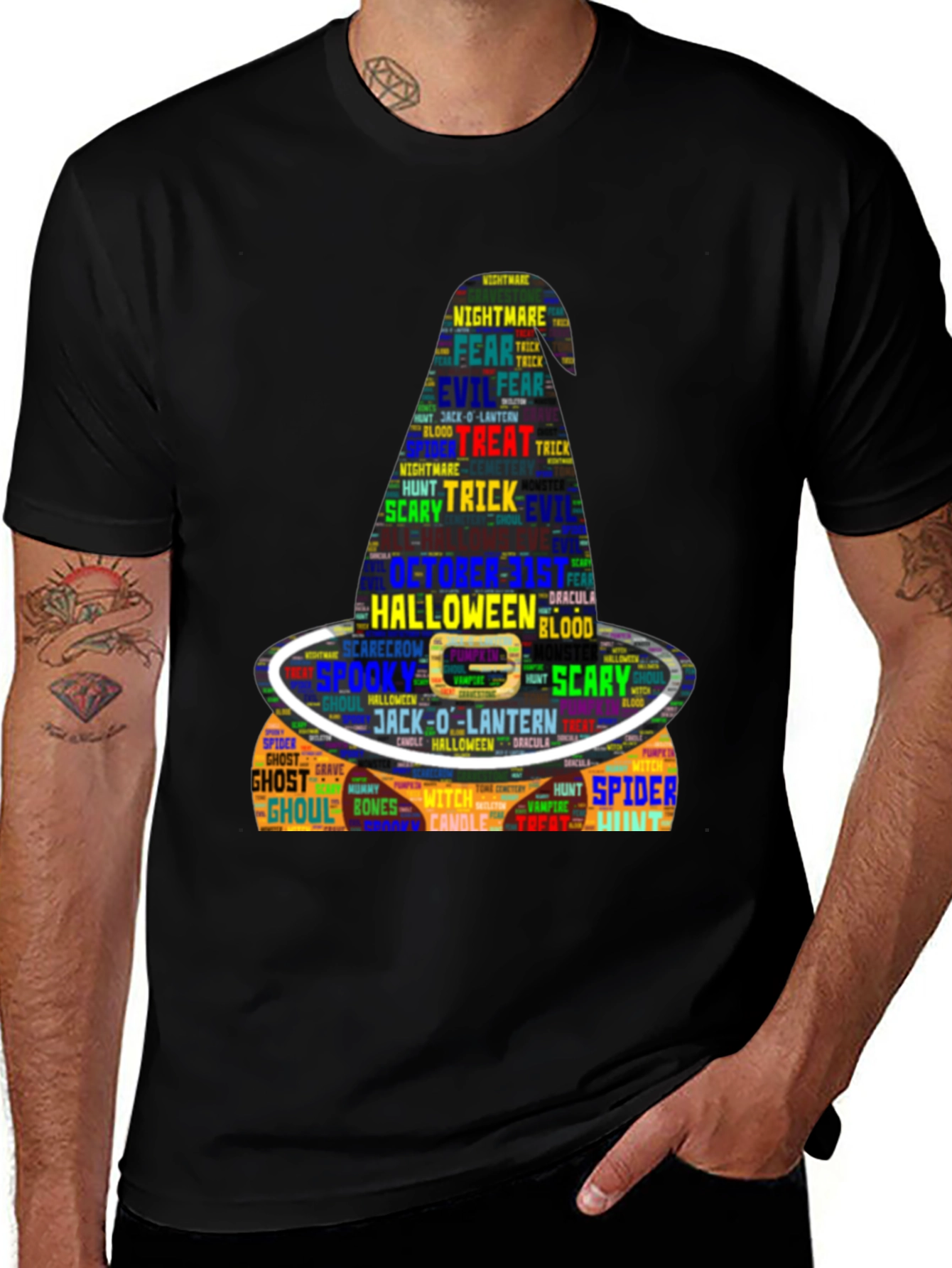 Halloween Word Art Witch Hat Graphic T-Shirt