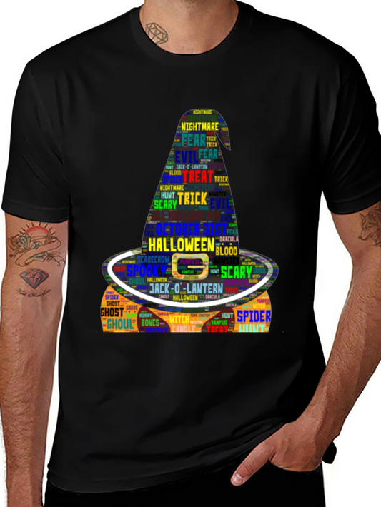Halloween Word Art Witch Hat Graphic T-Shirt