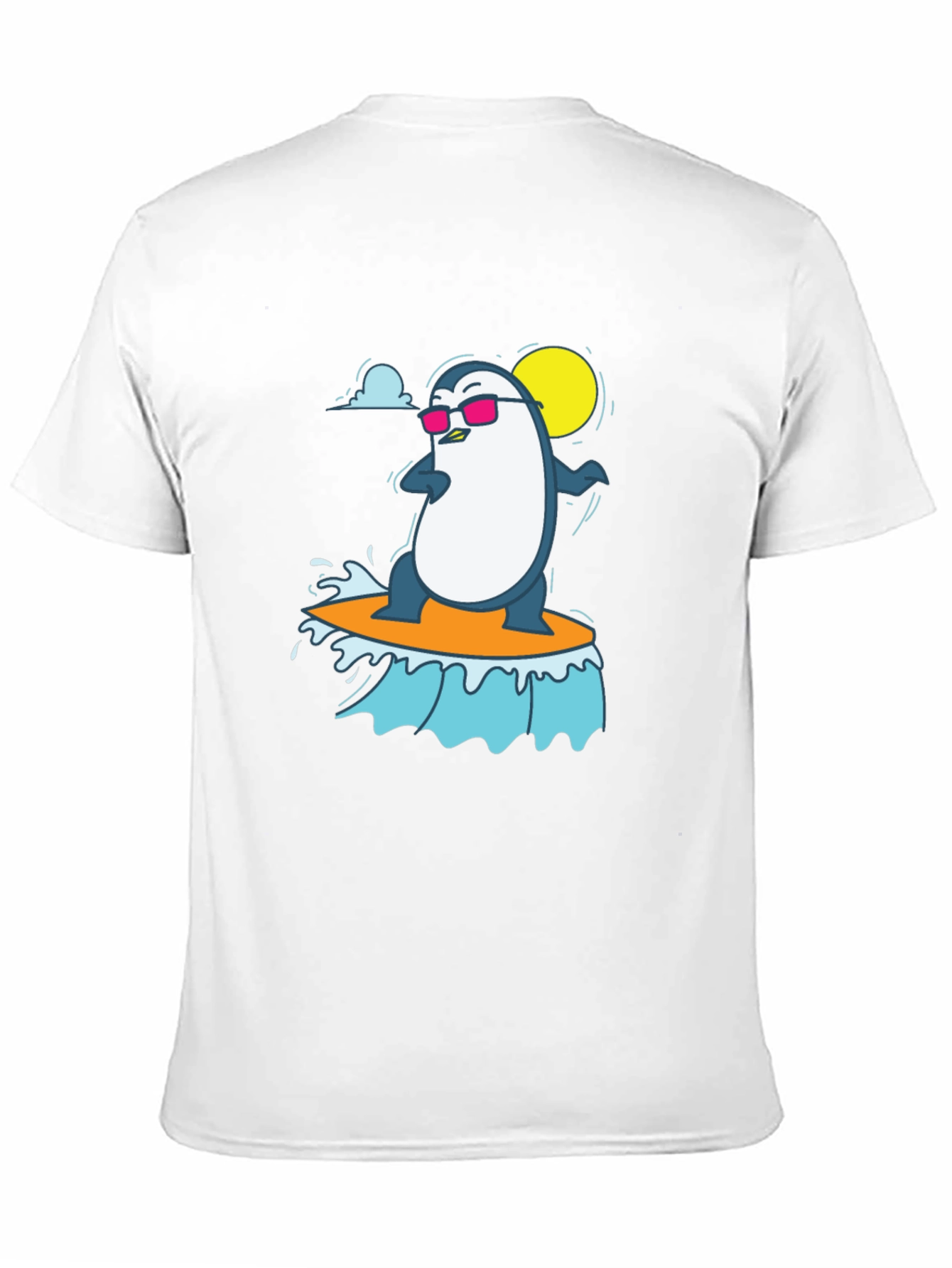 Cool Surfing Penguin Graphic Tee - Black T-Shirt