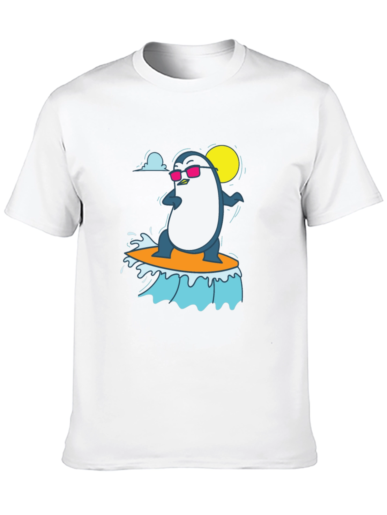 Cool Surfing Penguin Graphic Tee - Black T-Shirt