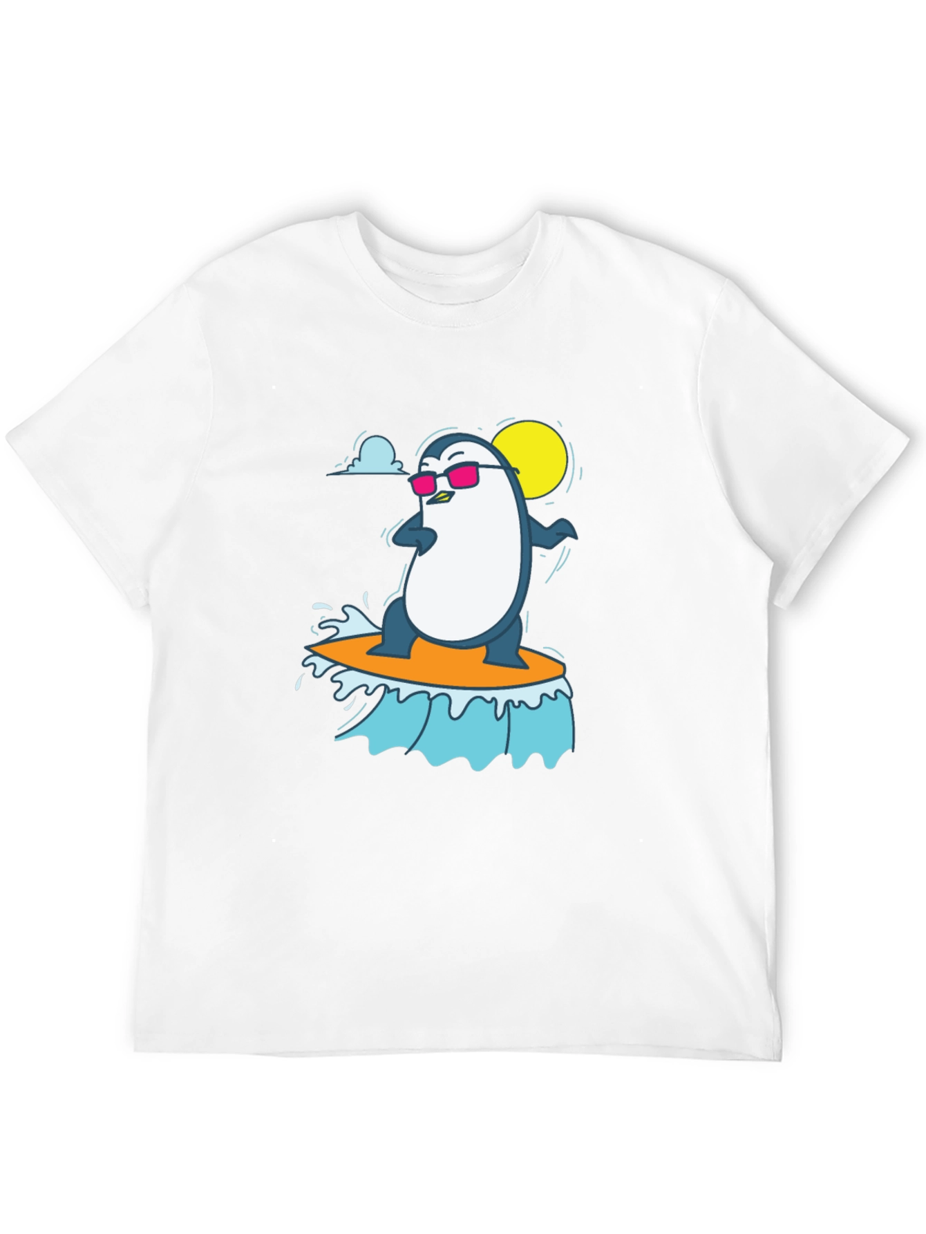 Cool Surfing Penguin Graphic Tee - Black T-Shirt