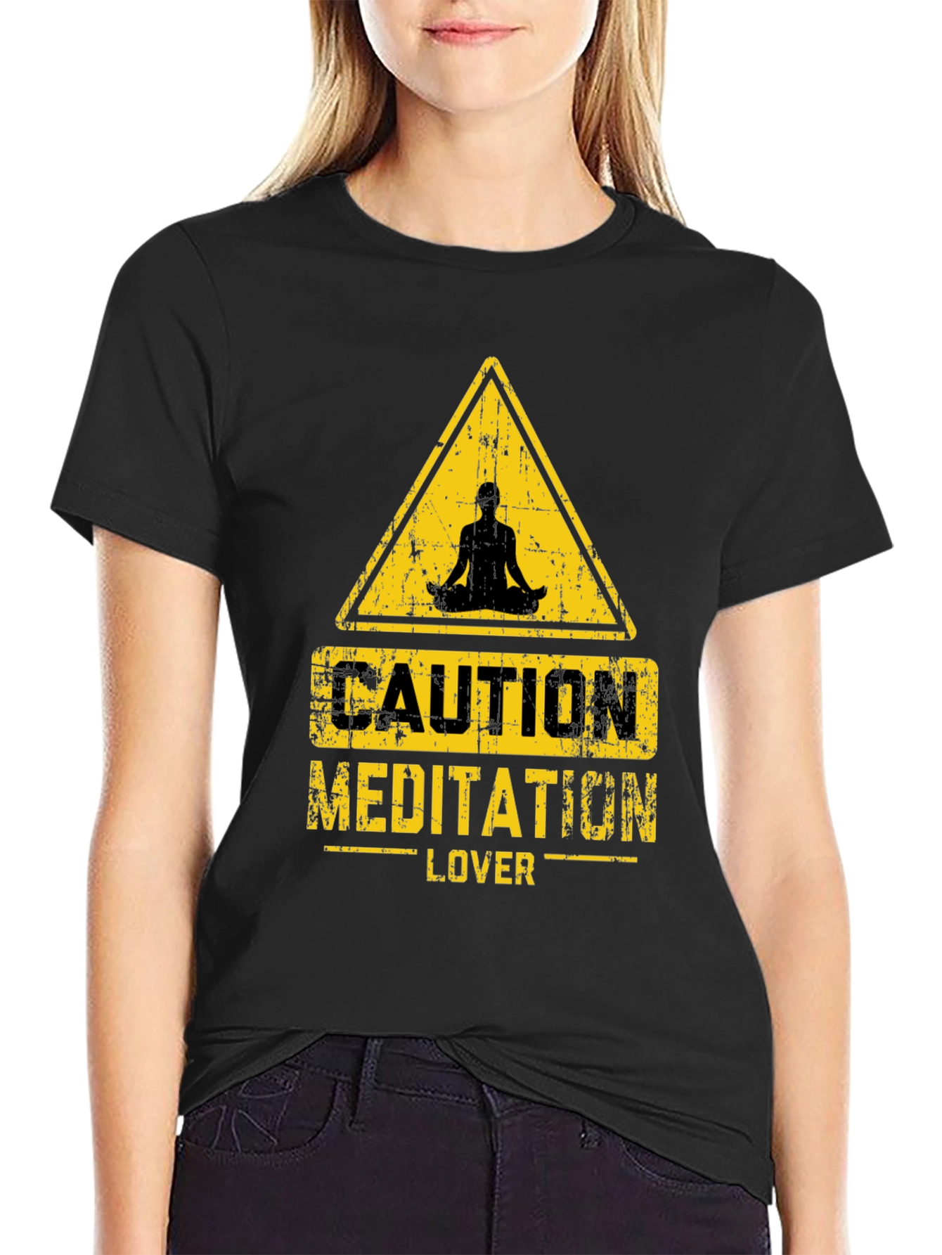 Caution Meditation Lover Black T-Shirt