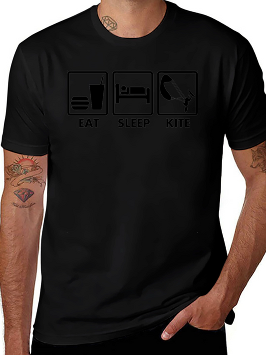 Eat Sleep Kite Black Graphic T-Shirt