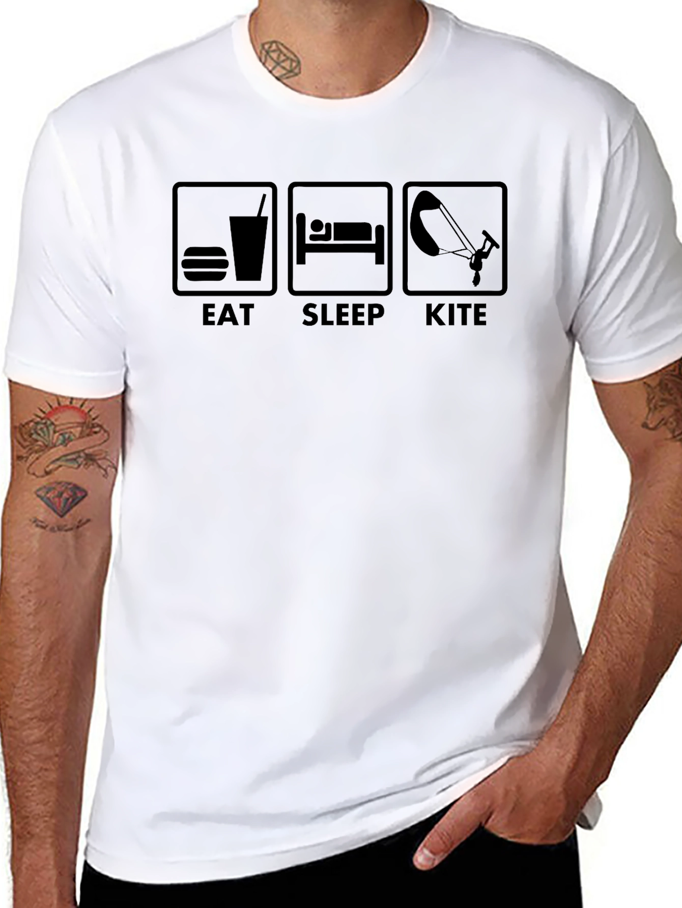 Eat Sleep Kite Black Graphic T-Shirt