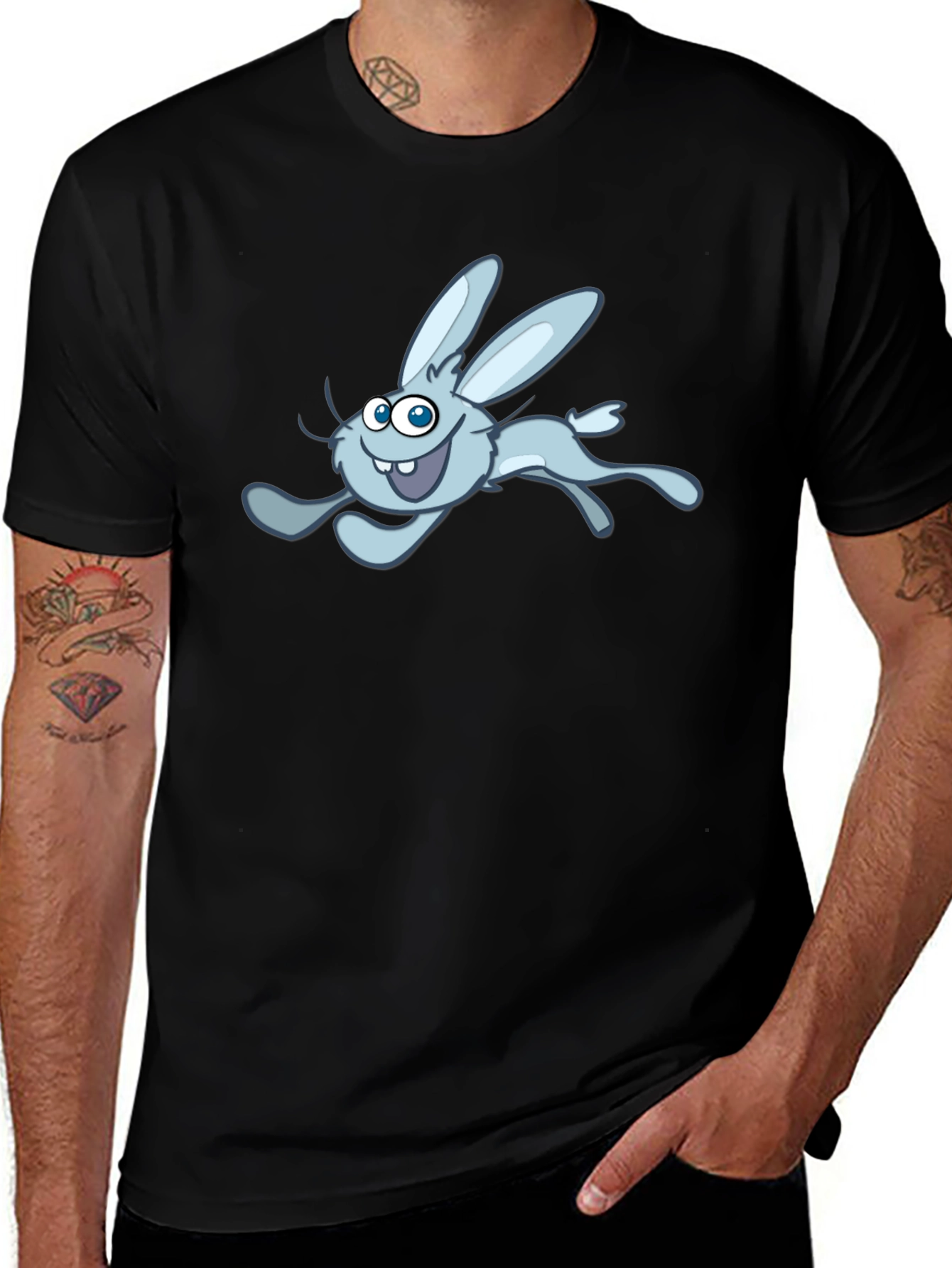 Fun Cartoon Rabbit Graphic Tee - Black