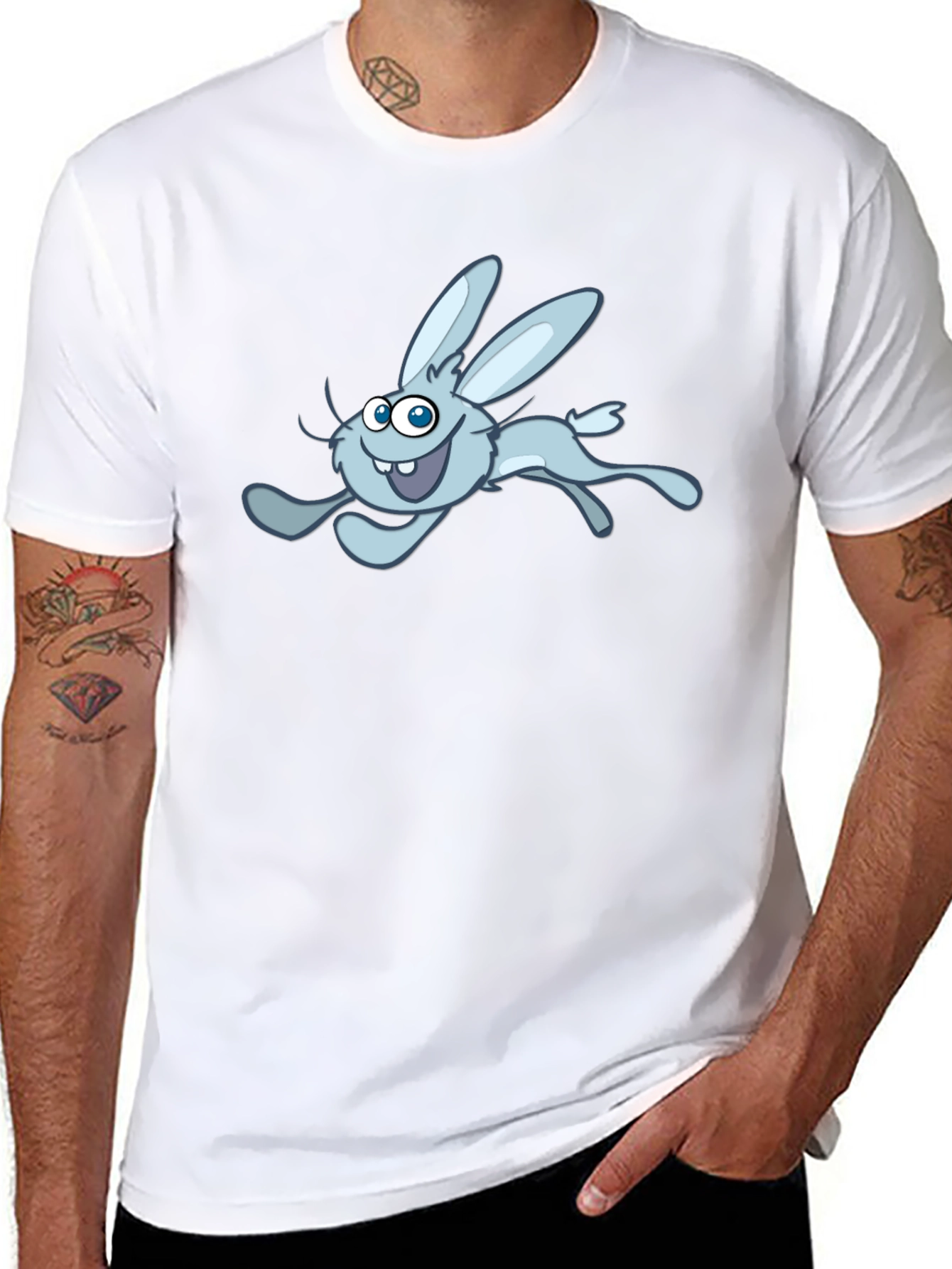 Fun Cartoon Rabbit Graphic Tee - Black