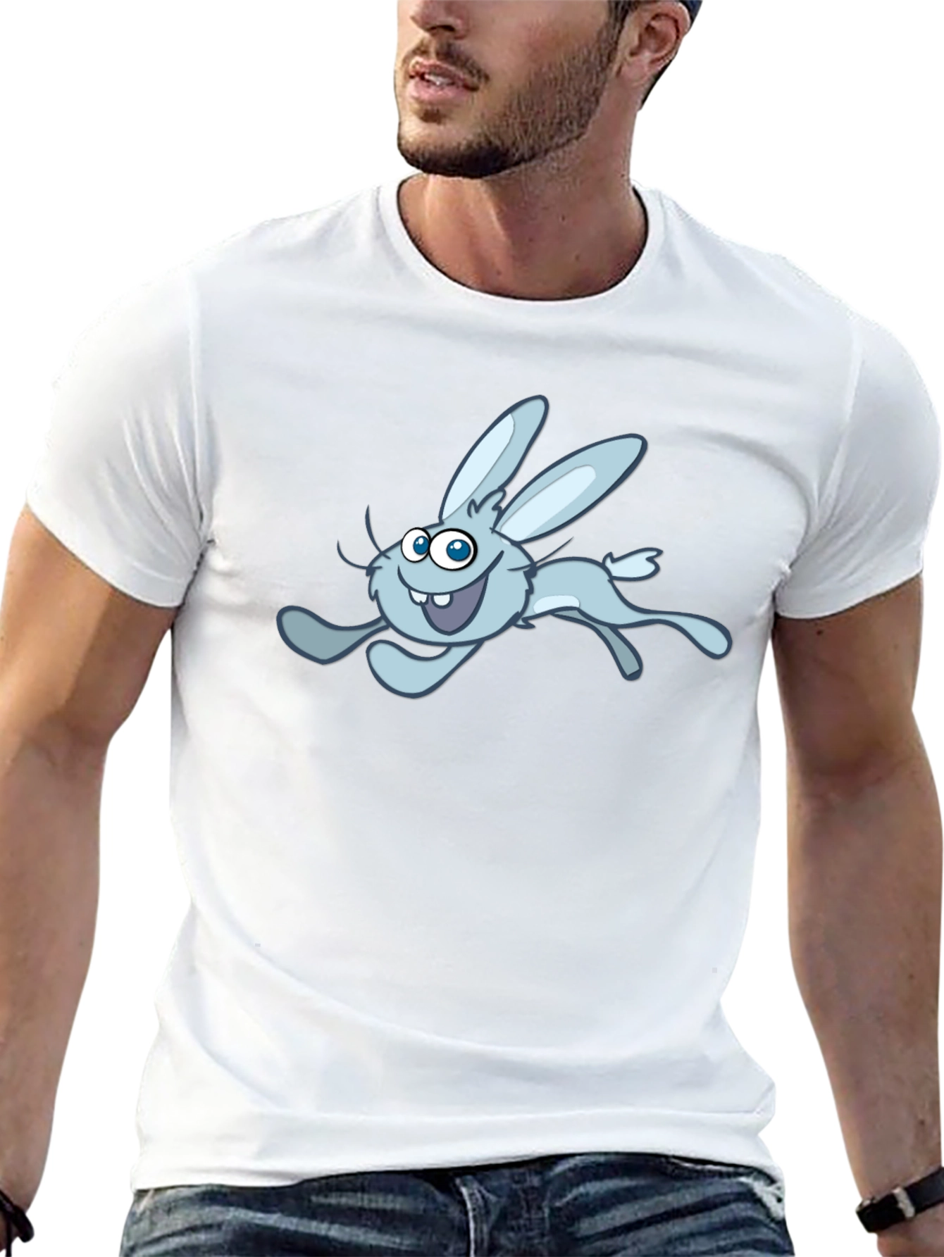 Fun Cartoon Rabbit Graphic Tee - Black