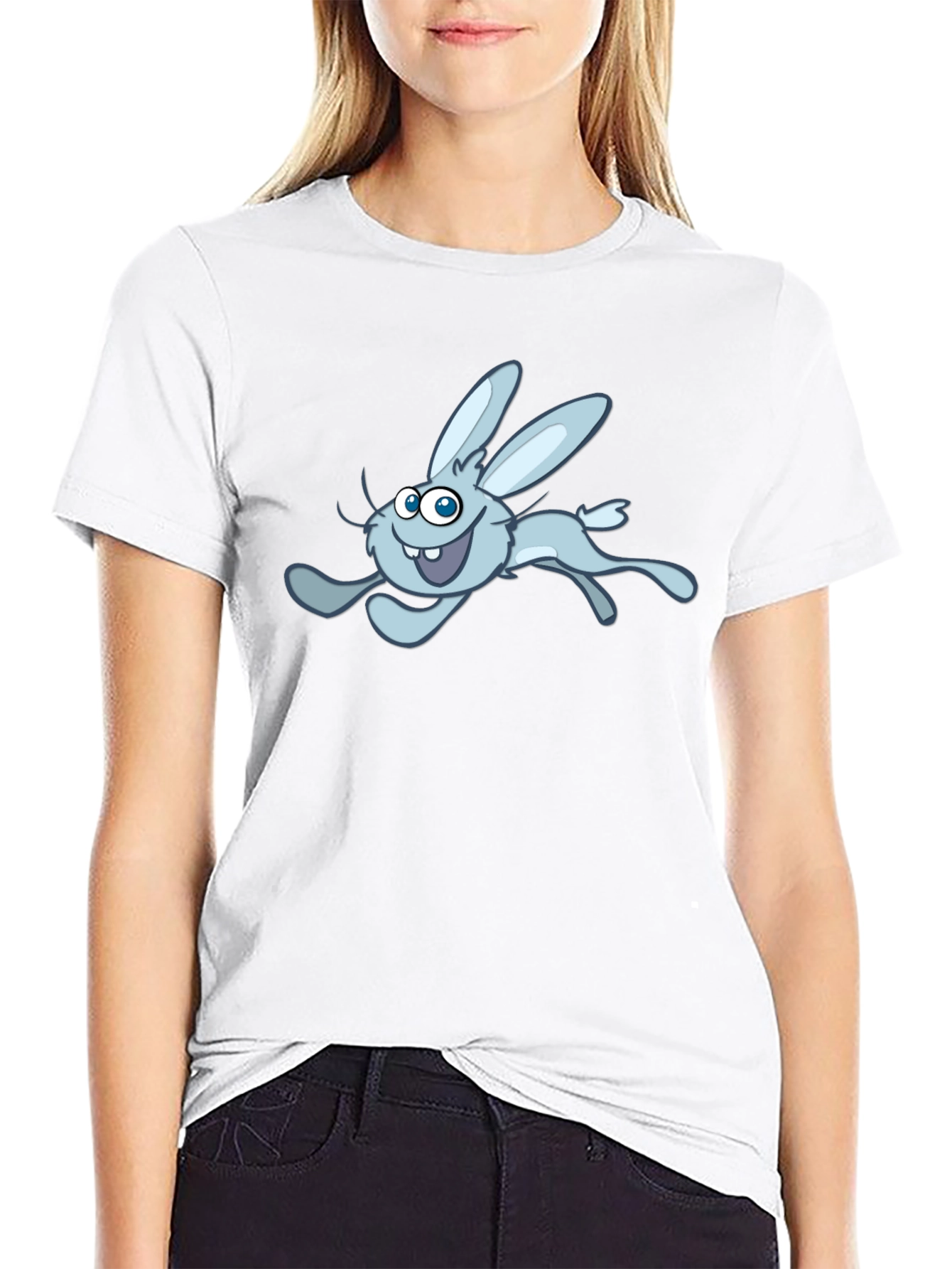 Fun Cartoon Rabbit Graphic Tee - Black