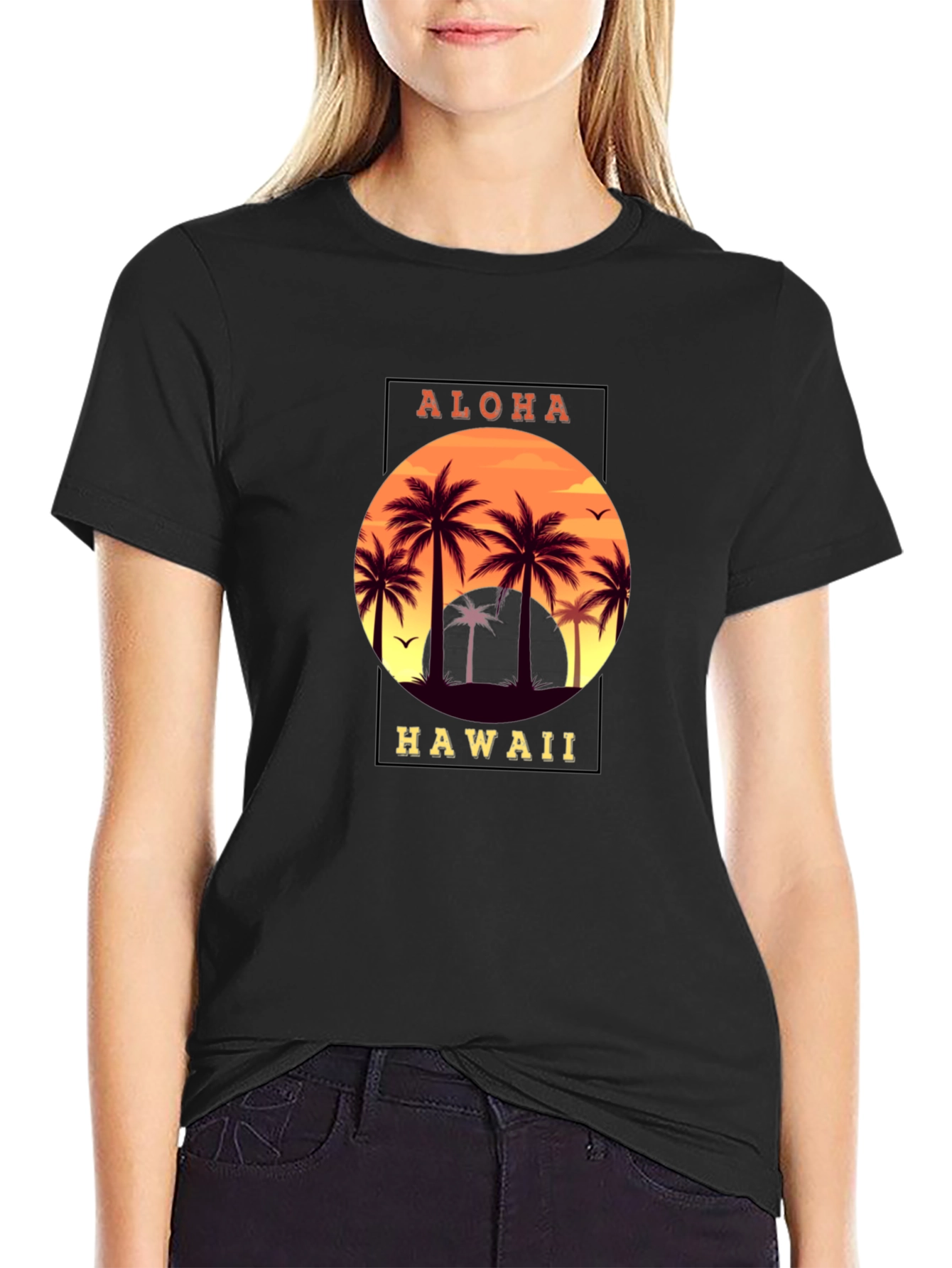 Aloha Hawaii Palm Tree Graphic T-Shirt - Black