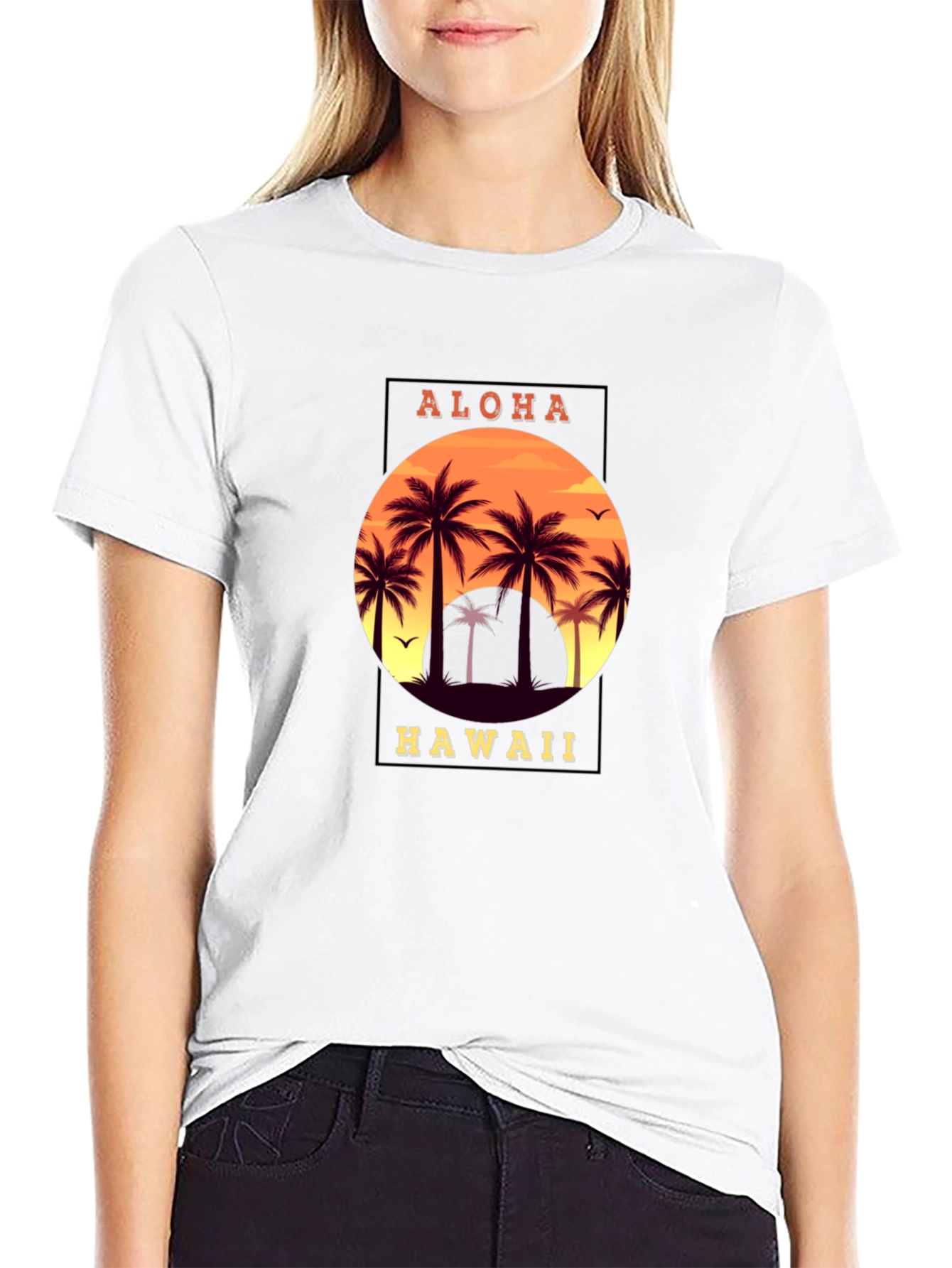 Aloha Hawaii Palm Tree Graphic T-Shirt - Black