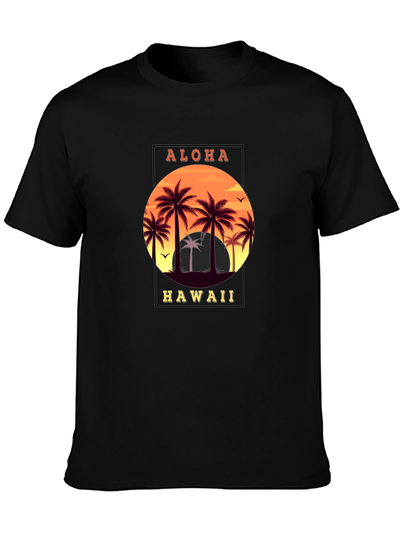 Aloha Hawaii Palm Tree Graphic T-Shirt - Black