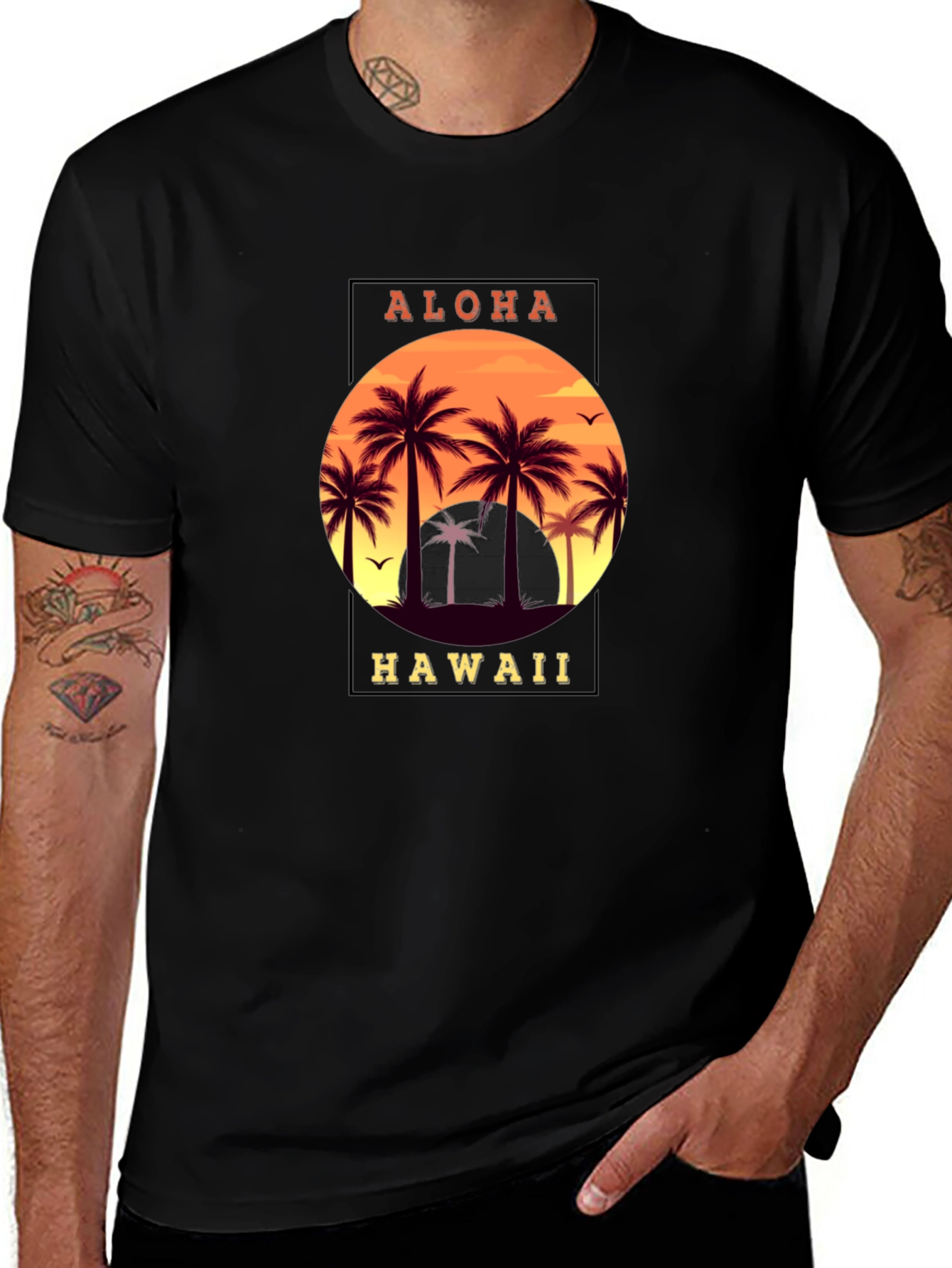Aloha Hawaii Palm Tree Graphic T-Shirt - Black