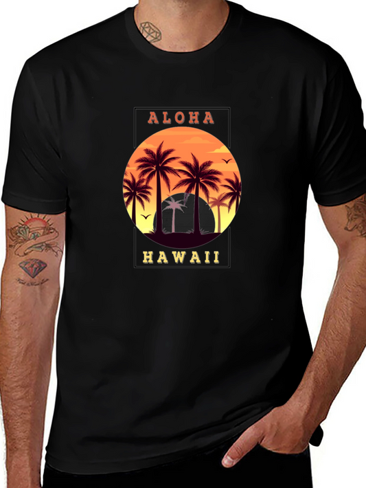 Aloha Hawaii Palm Tree Graphic T-Shirt - Black
