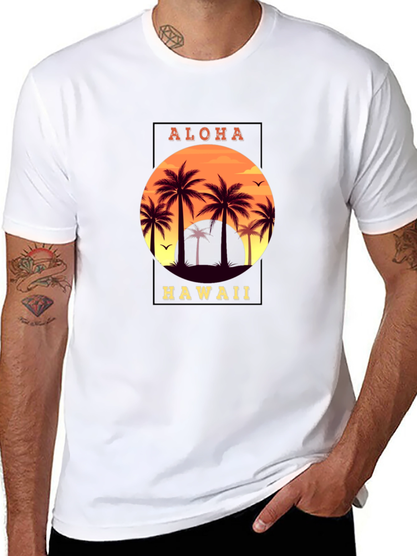 Aloha Hawaii Palm Tree Graphic T-Shirt - Black