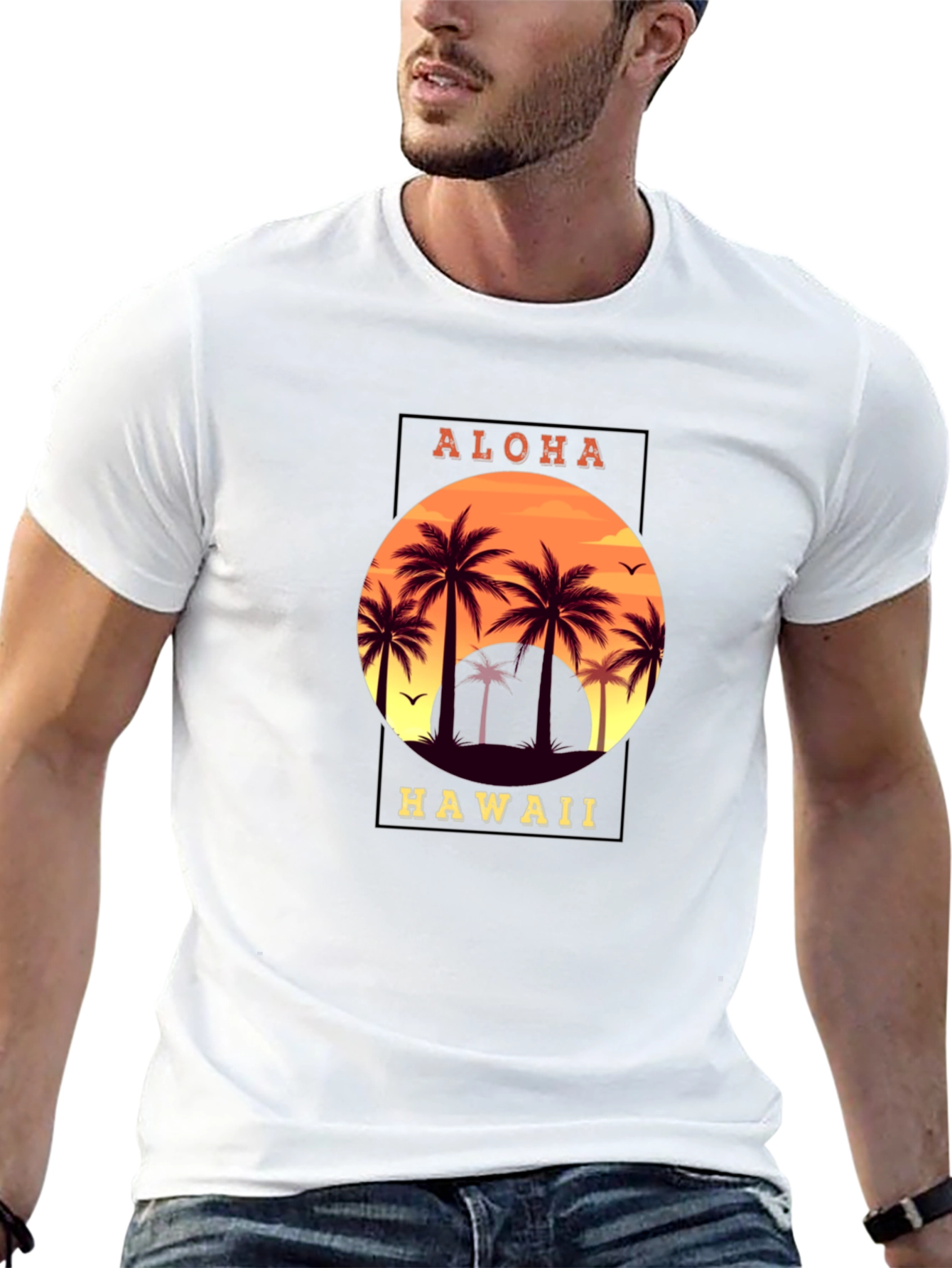 Aloha Hawaii Palm Tree Graphic T-Shirt - Black