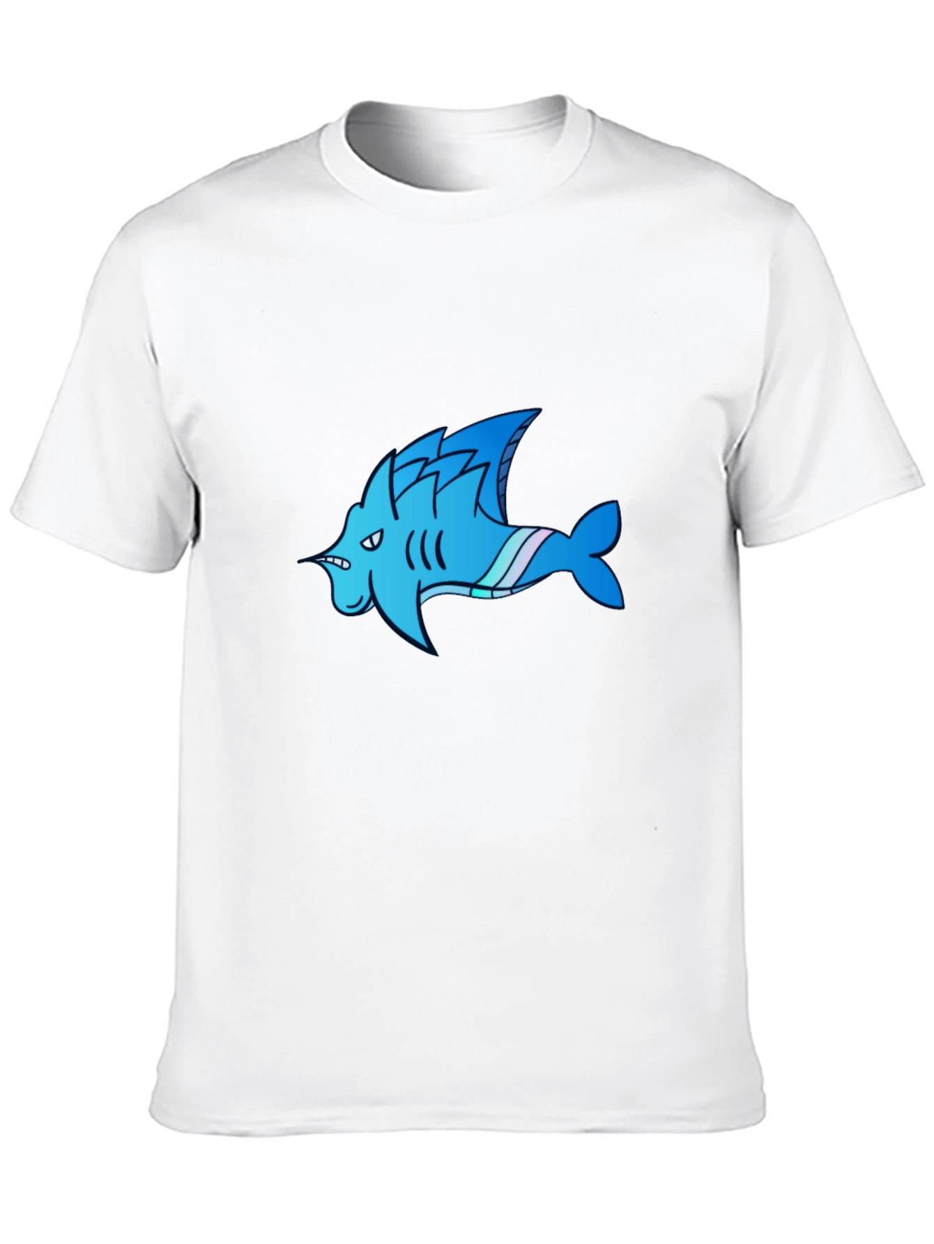 Cool Blue Shark Cartoon Graphic Black T-Shirt