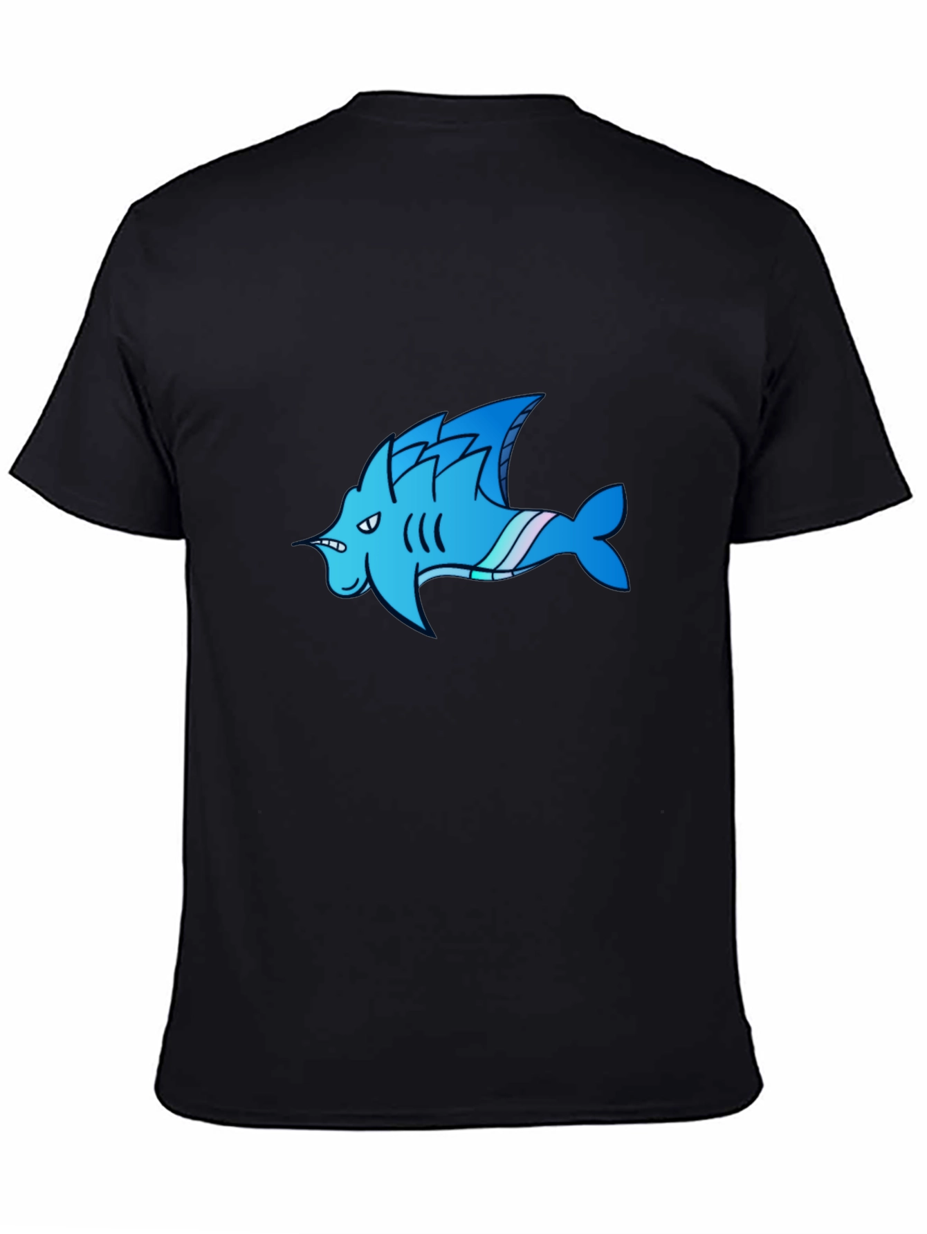 Cool Blue Shark Cartoon Graphic Black T-Shirt