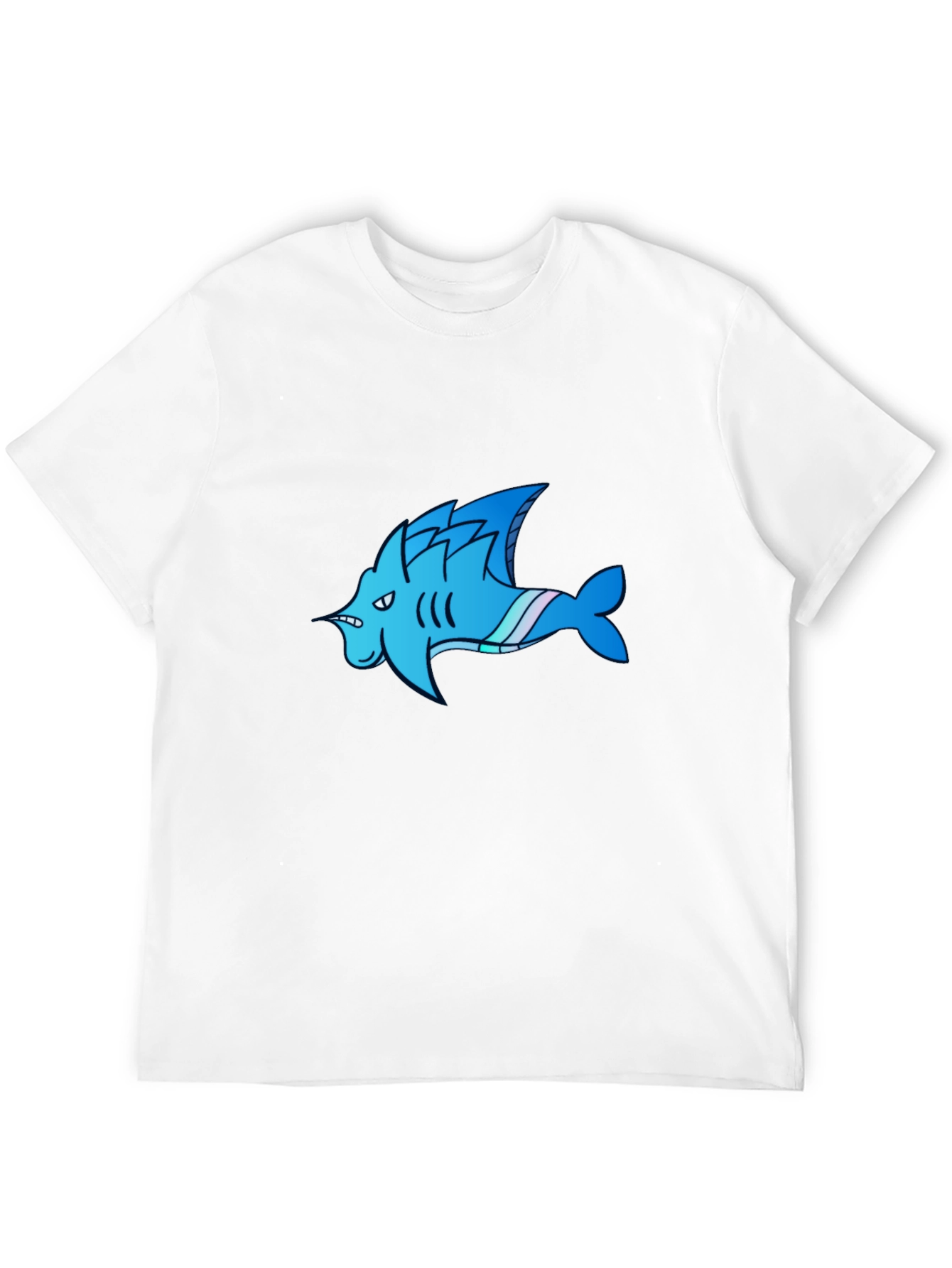 Cool Blue Shark Cartoon Graphic Black T-Shirt