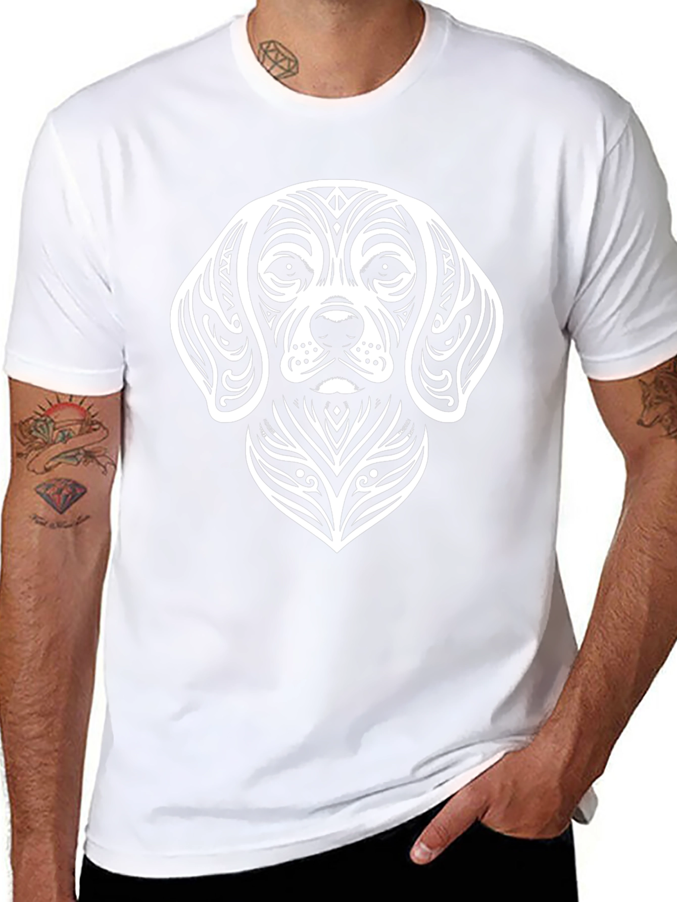 Tribal Dog Graphic Tee - Black