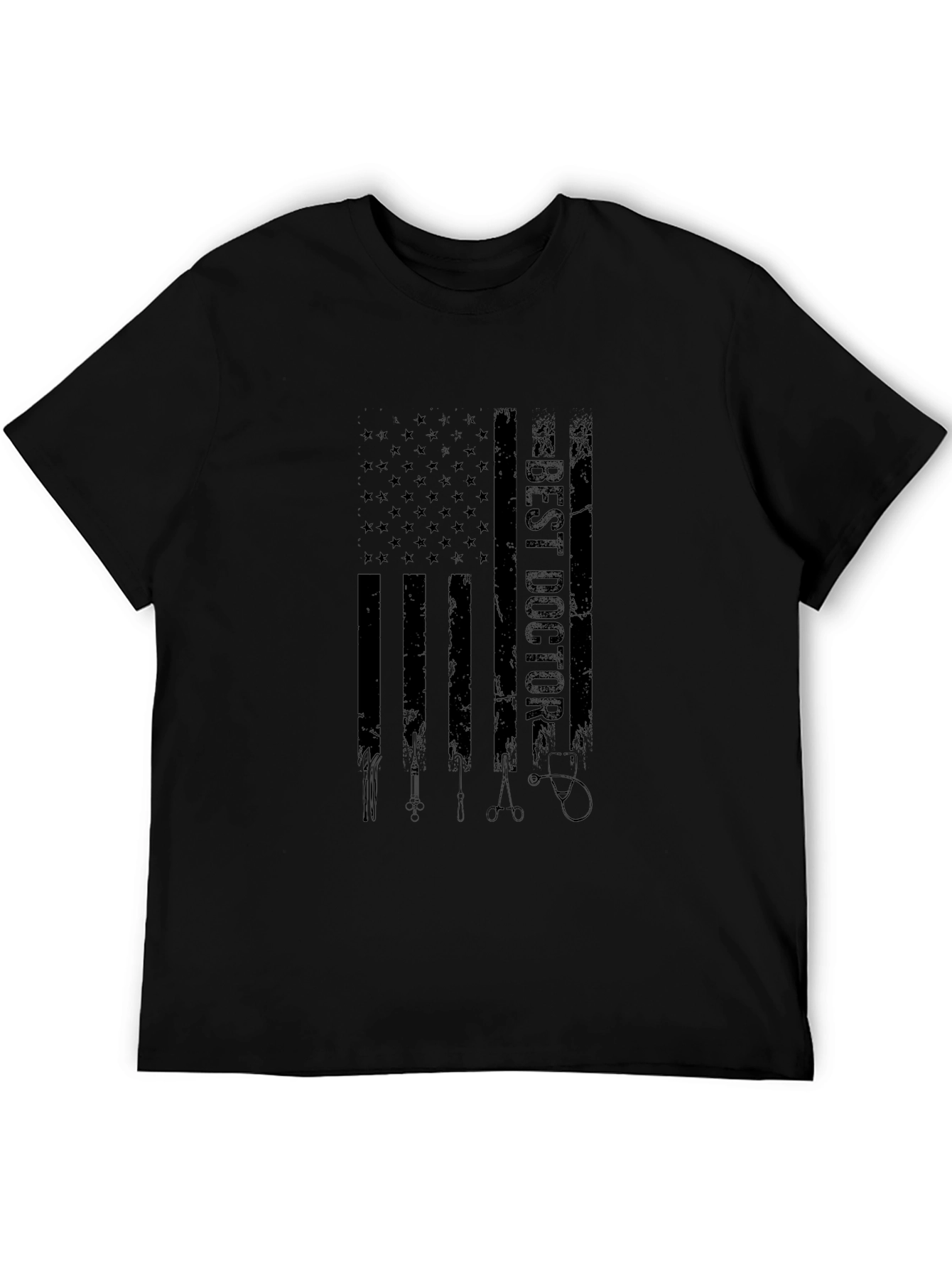 Best Doctor American Flag Graphic Black T-Shirt