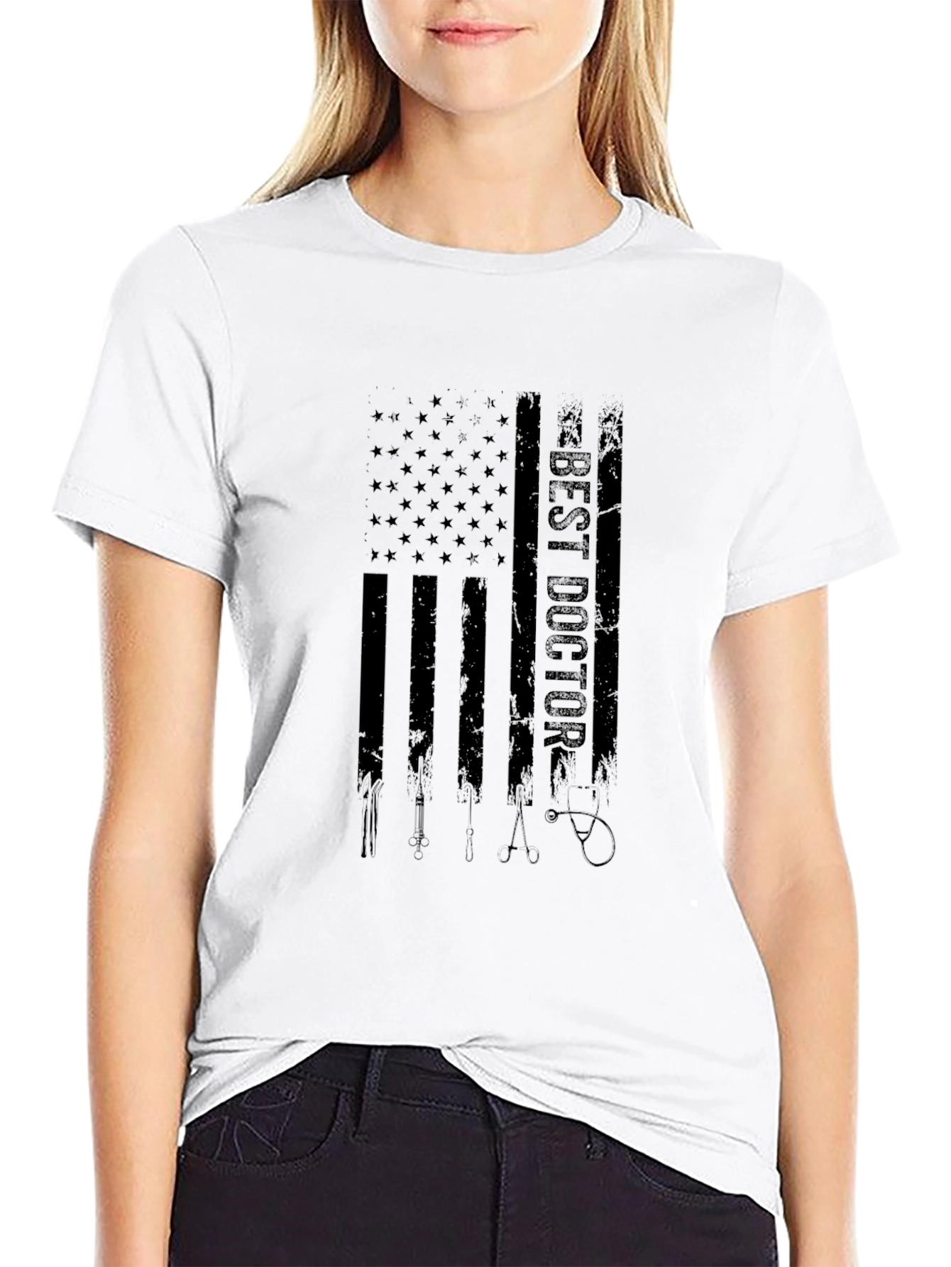 Best Doctor American Flag Graphic Black T-Shirt