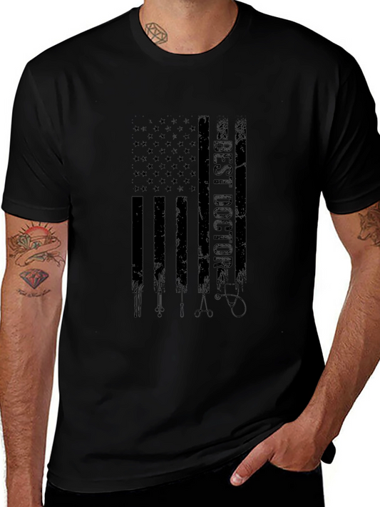 Best Doctor American Flag Graphic Black T-Shirt