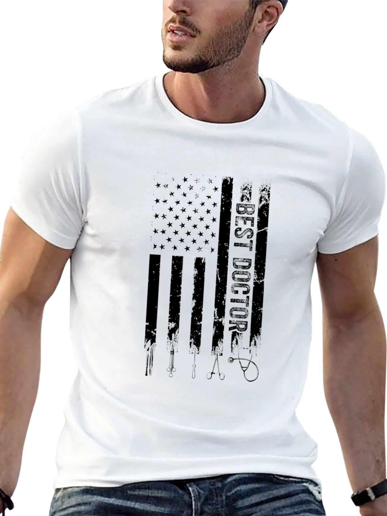 Best Doctor American Flag Graphic Black T-Shirt